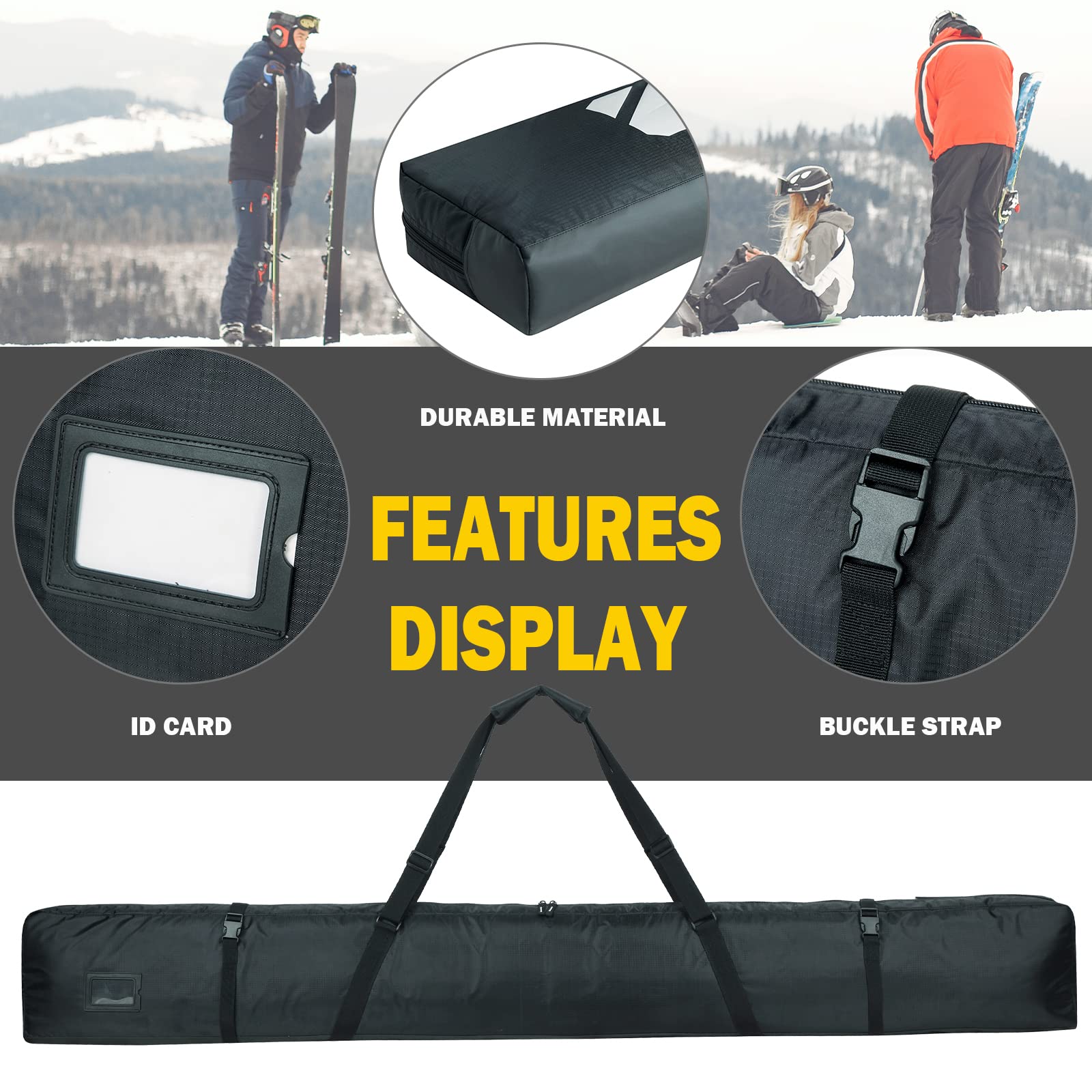 AUMTISC Ski Kit Bags Sac de Sport d'hiver de Voyage Unique Rembourré pour Transporter Les Skis Poche pour équipement avec poignée réglable