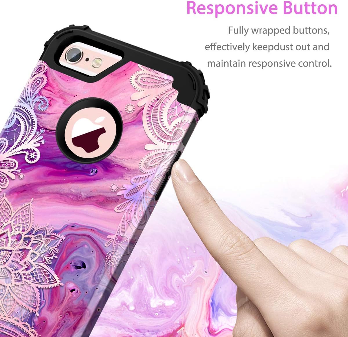 Hekodonk Compatible iPhone 6s Case, iPhone 6 Case, Marble Lace Mandala Heavy Duty Shockproof Full-Body Protective High Impact Hybrid Cover for Apple iPhone 6 /6s -Marble Lace