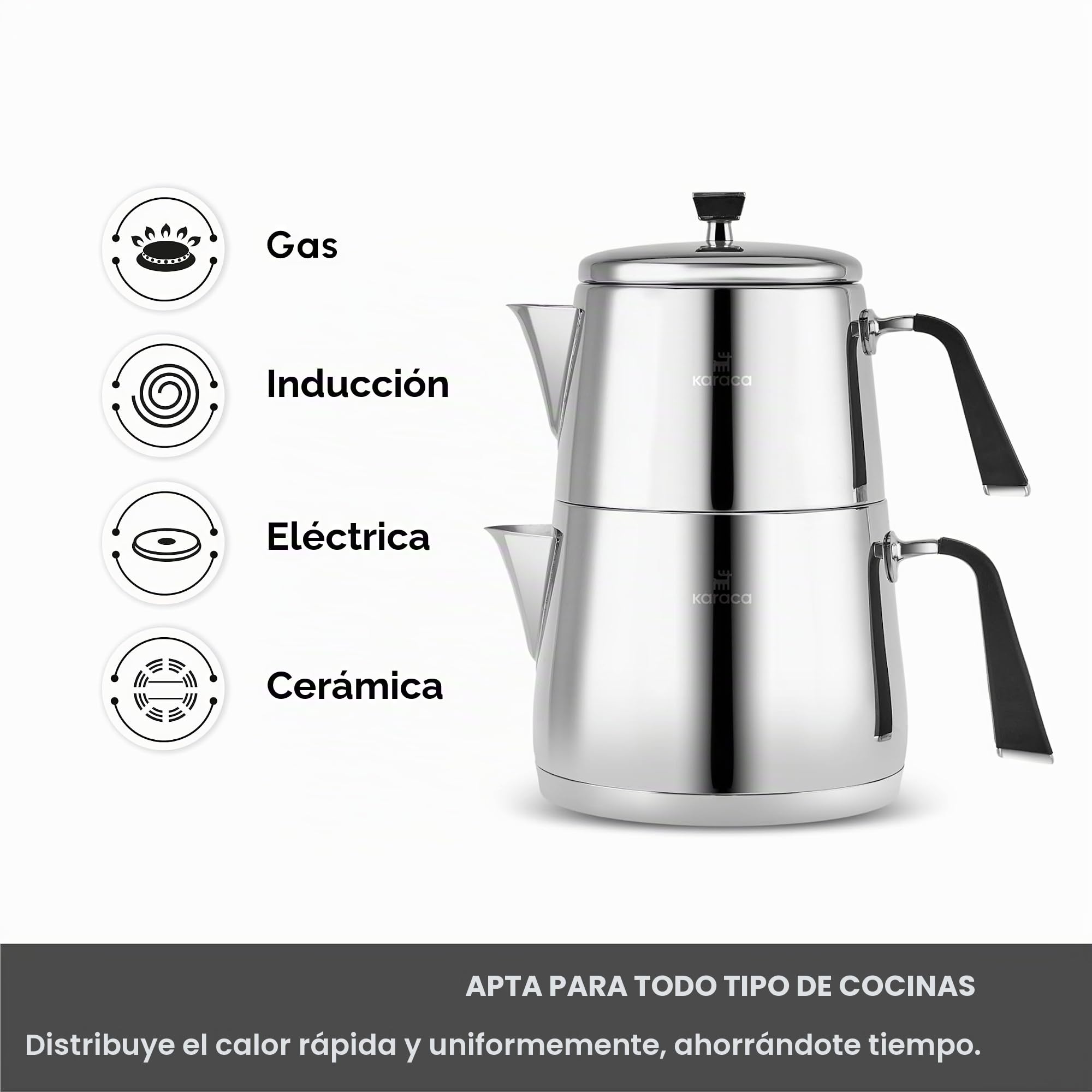 Karaca Fiona - Juego de teteras de acero inoxidable