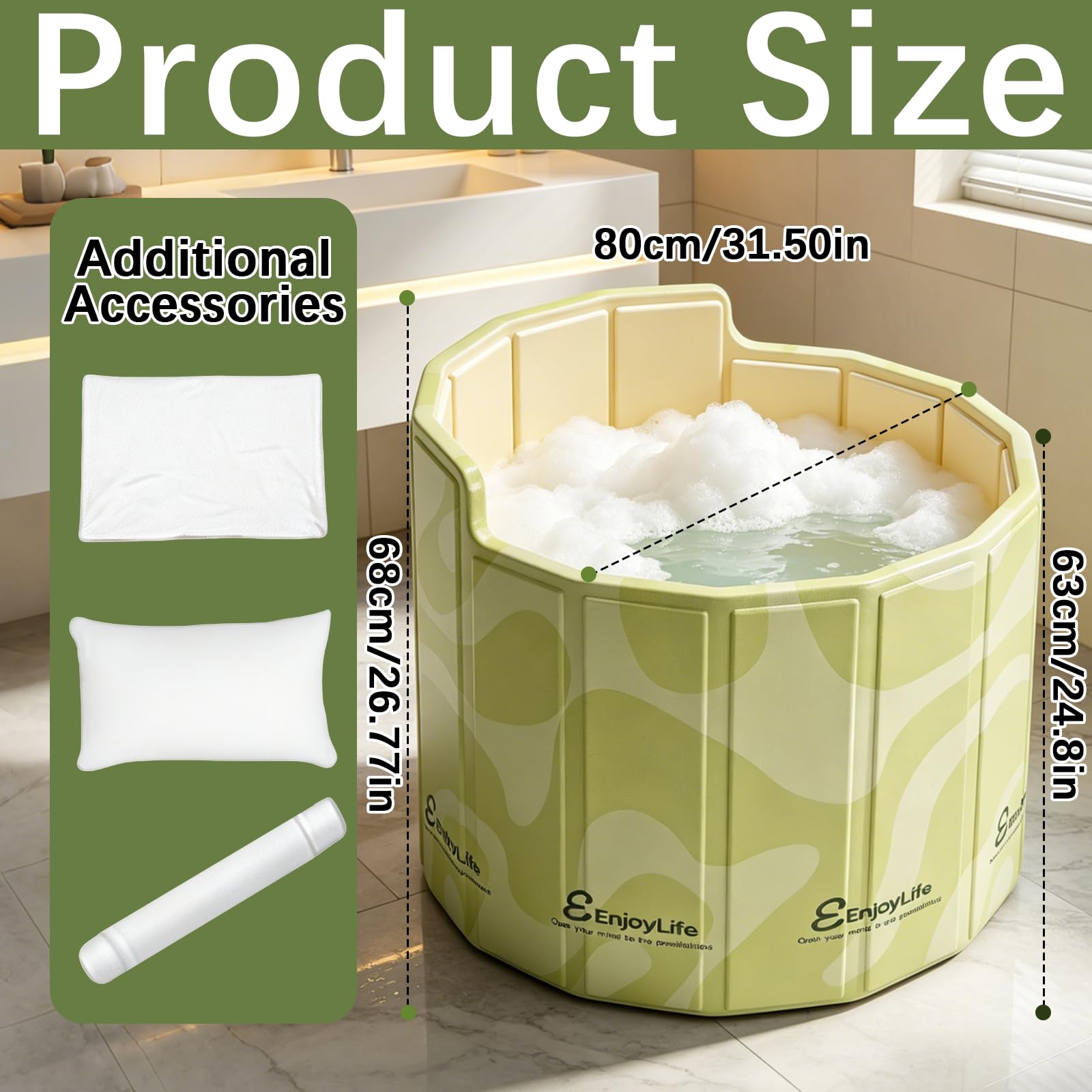 Baignoire Pliable Adulte, 80x70cm (BxH) Baignoire Portable avec Dossier en C Ergonomique Bassin d'Immersion pour Bain de Glace et Bain Chaud pour Douche Extérieur et Spa