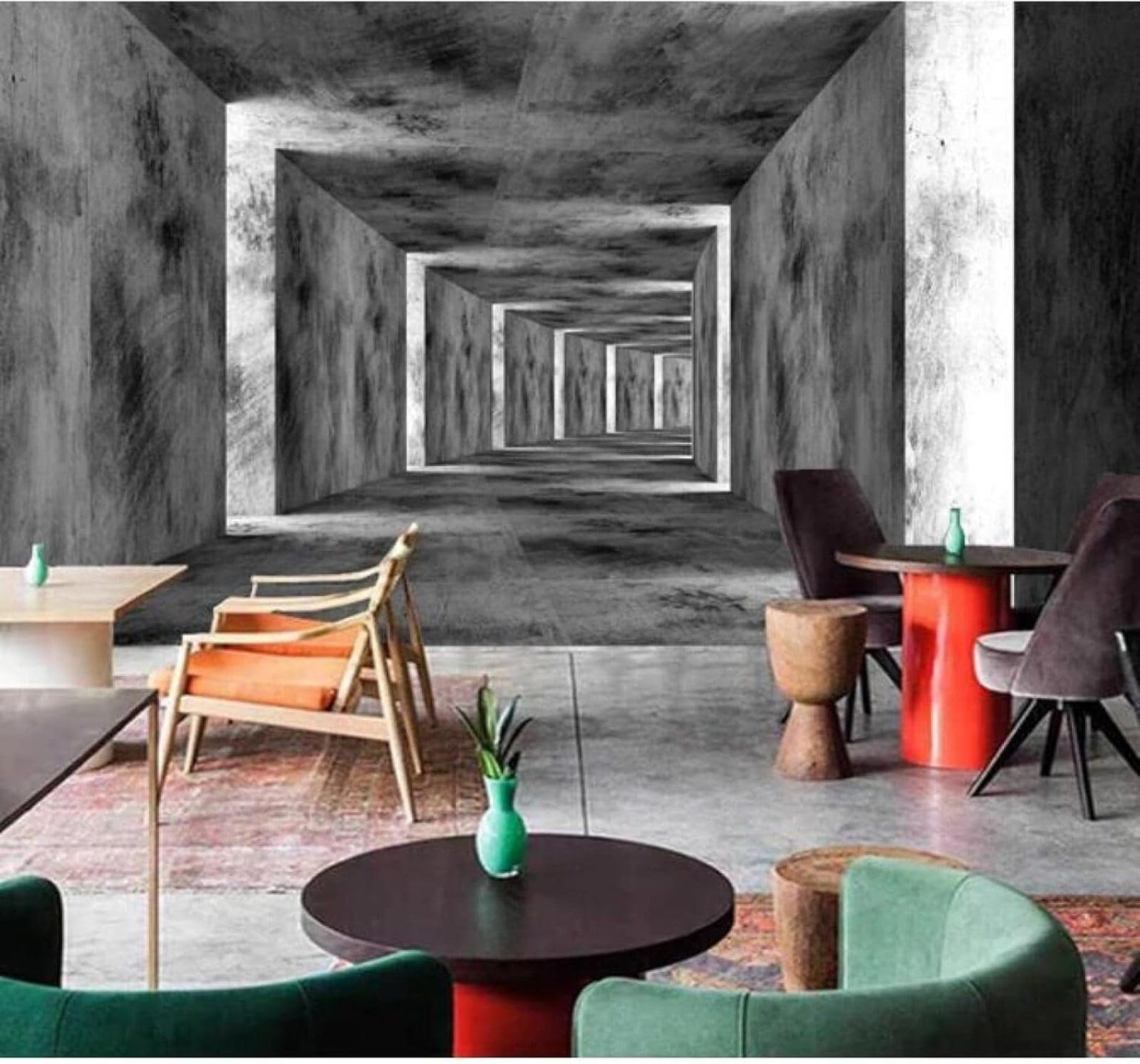 XLMING Three Dimensional Grey Concrete Wall Corridor Extending Space 3D Wallpaper Luxury Home Dining Decor Paste Sofa Living Room The Wall for Bedroom Mural-250cm×170cm