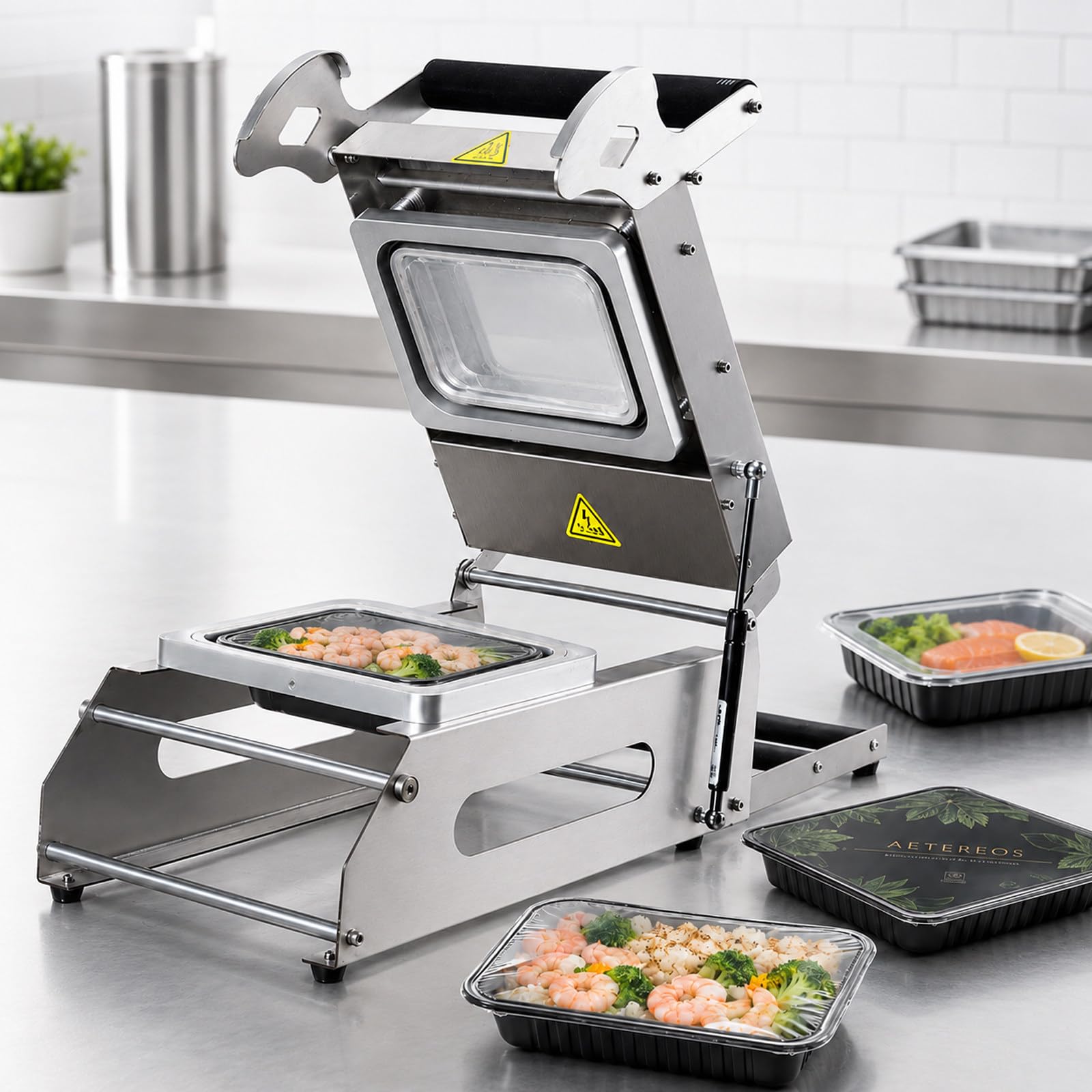AETEREOS Commercial Food Tray Sealer, Stainless Steel Body, Heat Sealer,650W 180 * 130mm