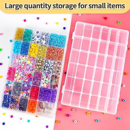 Vista 24 de IOOLEEM Caja organizadora de cuentas de plástico con 18 rejillas ajustables, caja organizadora de almacenamiento, divisores para manualidades