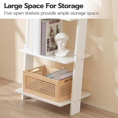 Miniatura 6 de HOOBRO Estantería de escalera de 5 niveles, estante de escalera inclinada de pared, 58.3 pulgadas de alto, estantes decorativos y de almacenamiento,