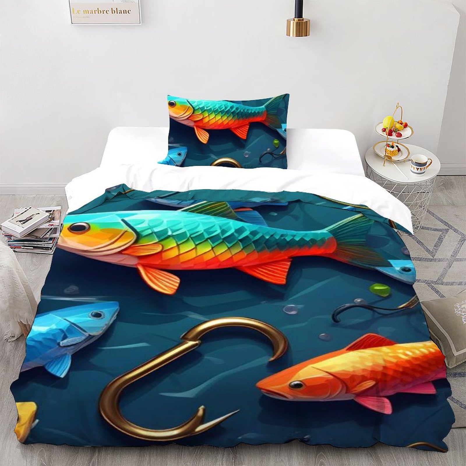 Housse de couette poisson coloré 135x200cm pour en finir avec le lit défait
