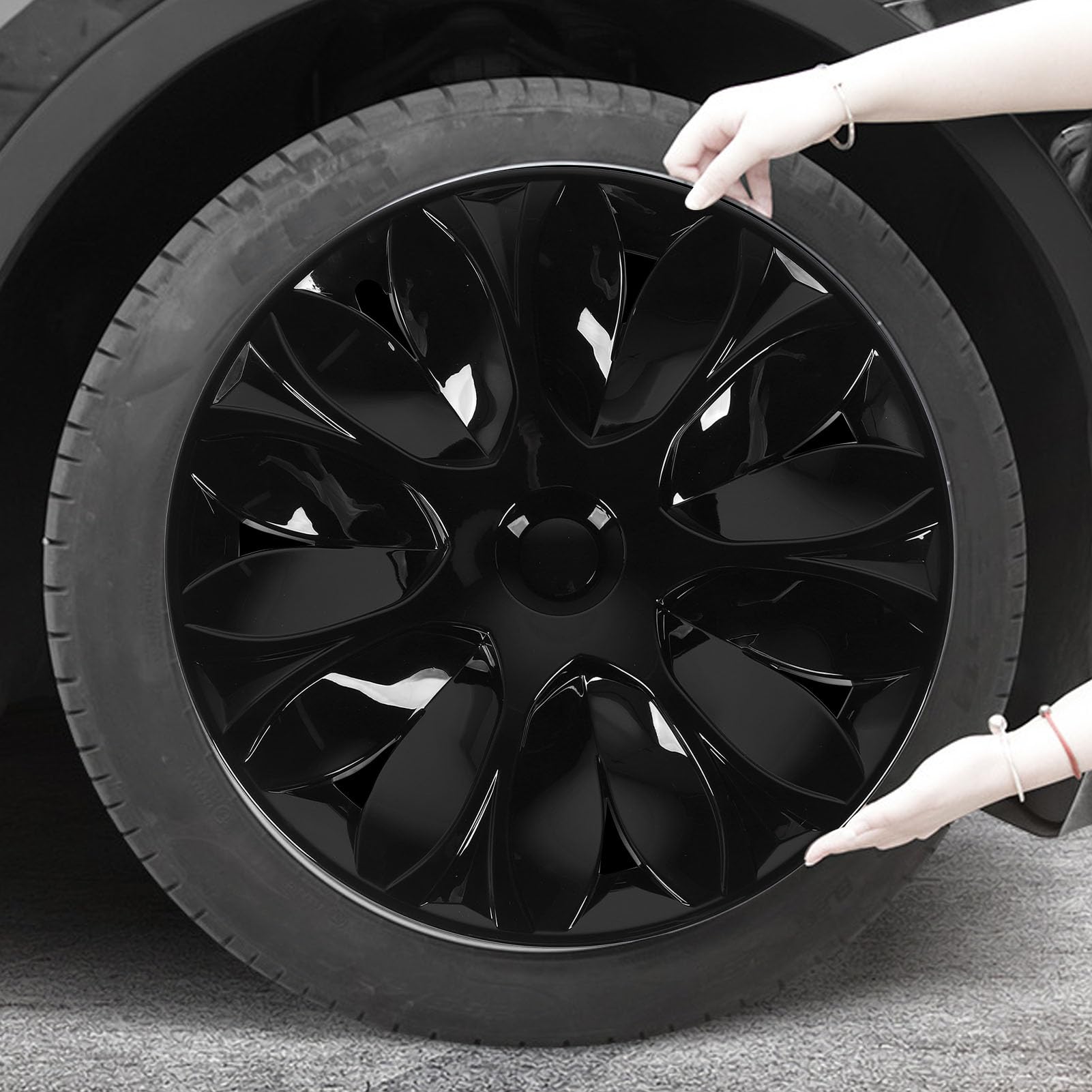 Model Y 2021-2024 pełne kołpaki kół ABS o wysokiej wytrzymałości, 4-częściowy zestaw, ochrona łatwa w instalacji, stylowe i trwałe wykończenie