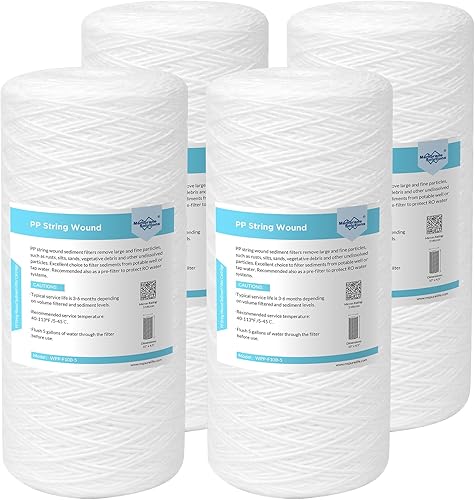 Membrane Solutions Cartucho de repuesto de filtro de agua universal para toda la casa, 5 micrones, 10 x 4.5 pulgadas, para agua de pozo, paquete de 4