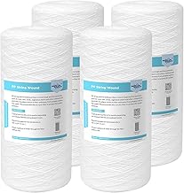 Membrane Solutions 5 Micron 10"x4.5" String Wound Whole House Water Filter Replacement Cartridge Universal Sediment Filters for Well Water - 4 Pack