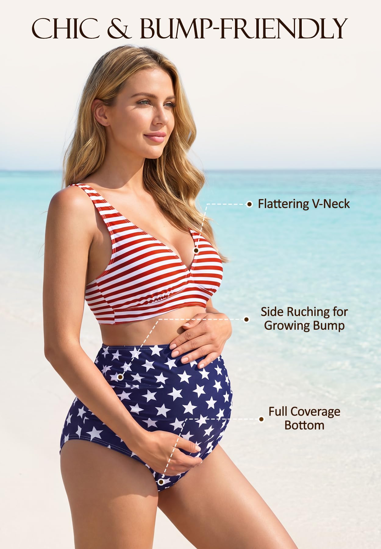 American de baño de maternidad cintura alta conjunto traje bikini dos piezas para embarazo