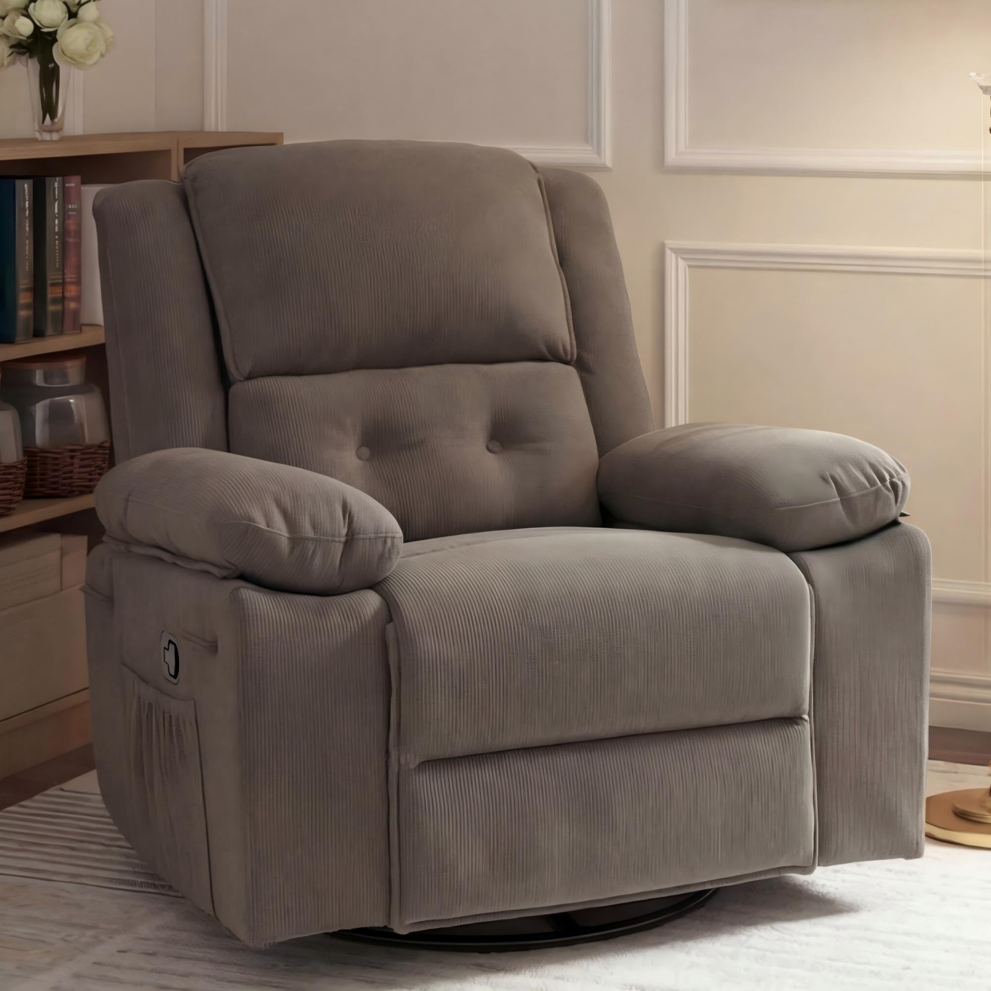 FlexiSpot FLEXISPOT XRC2 360° Swivel Rocker Recliner Chair for Adults, Manual Recliner with Massage & Lumbar Heat, Glider Recliner for Living Room Bedroom Reading Room, Light-Brown