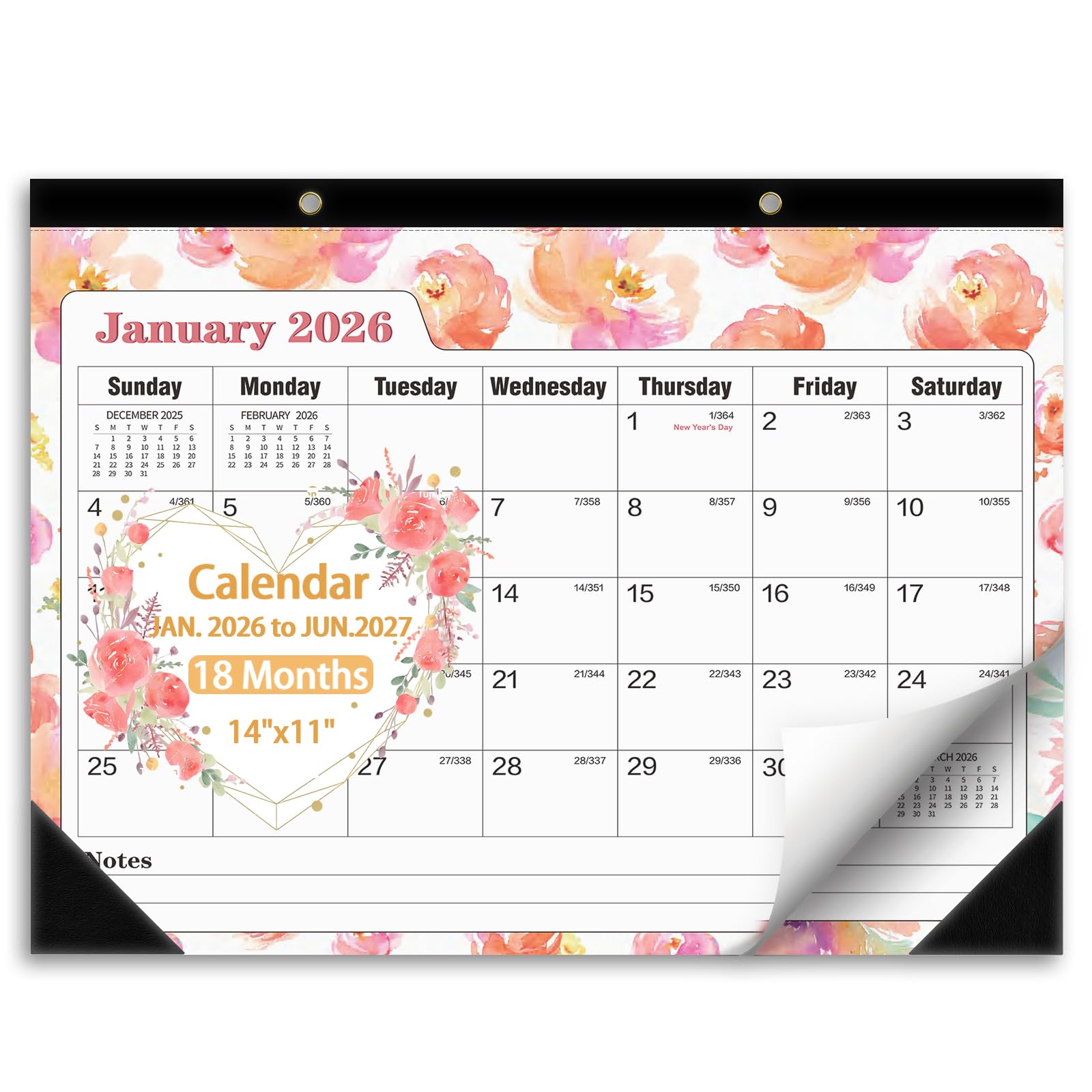 Ymumuda Desk Calendar 2026-2027 Wall Calendar 2 in 1, Monthly Desk Calendar 2026 from JAN.2026 to JUN.2027, 18-Month, Large 12"×17", Waterproof Cover, Hanging Rope, Home/office/School Planners