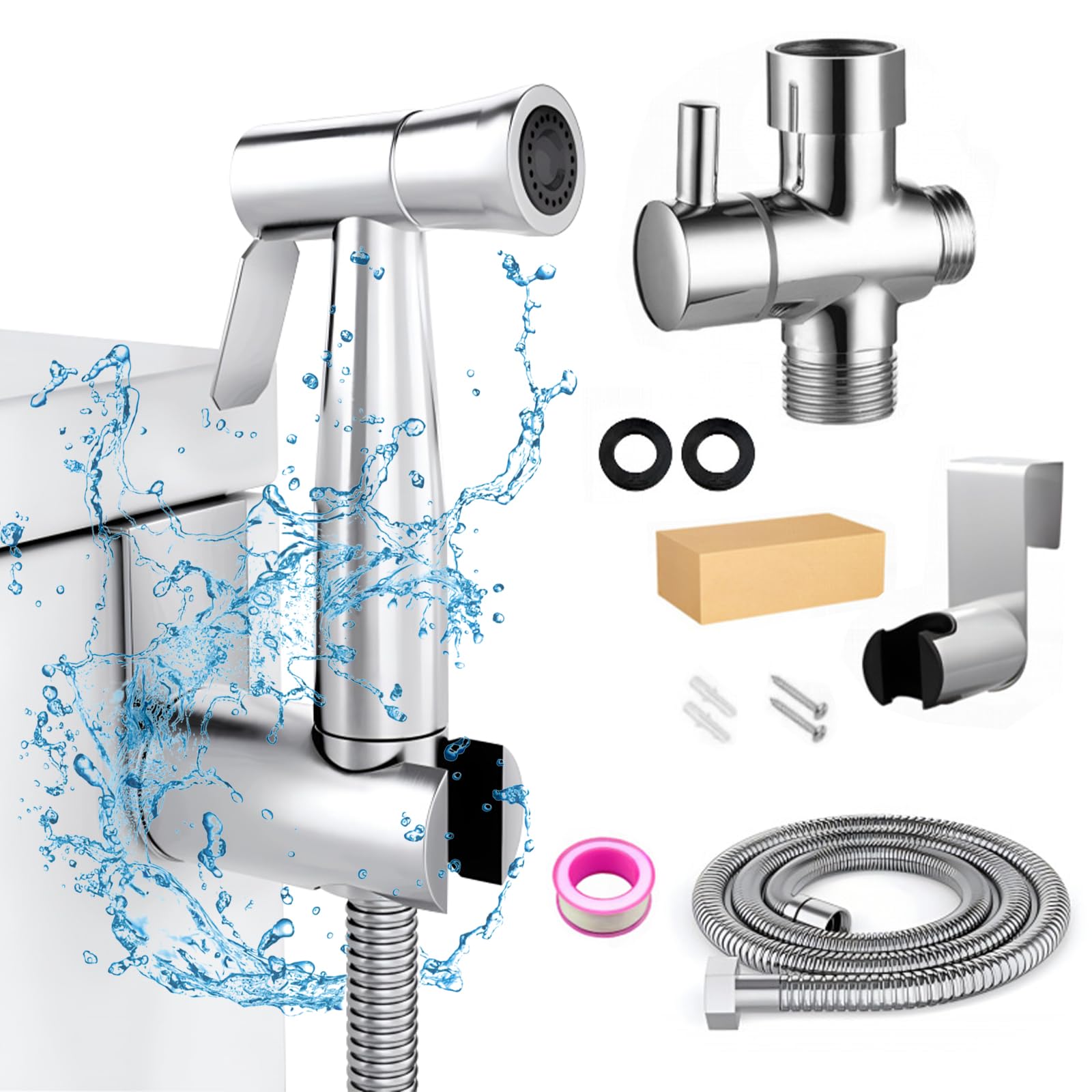 Handheld Bidet Sprayer for Toilet, Stainless Steel With Adjustable Water Pressure Control for Feminine Wash and Baby Cloth Diaper