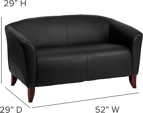 Miniatura 2 de EMMA + OLIVER Sofá biplaza LeatherSoft marrón con patas de madera de cerezo