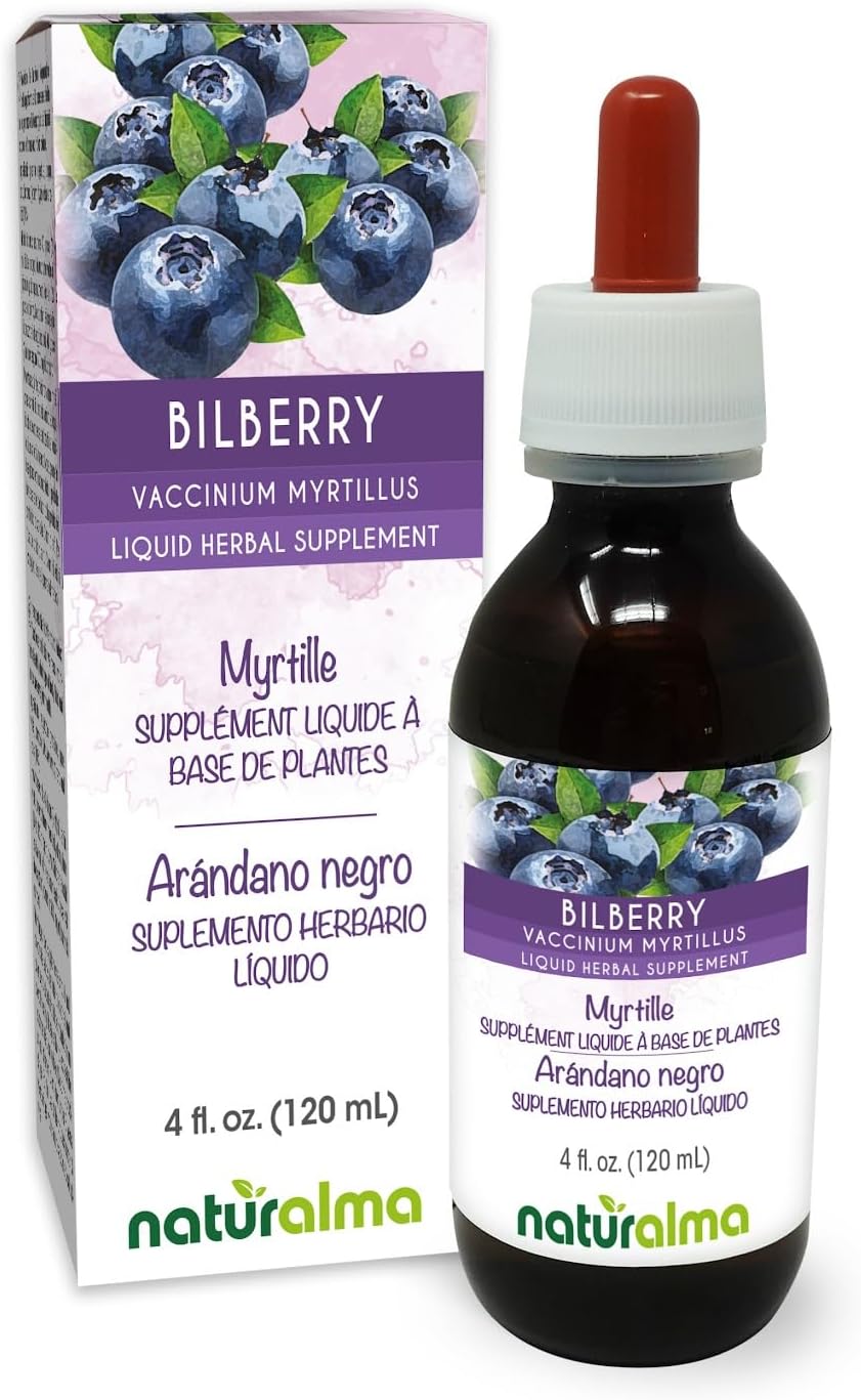 Naturalma Bilberry or European Blueberry (Vaccinium myrtillus) Fruit Alcohol-Free Tincture - 4 fl oz Liquid Extract in Drops - Herbal Supplement - Vegan