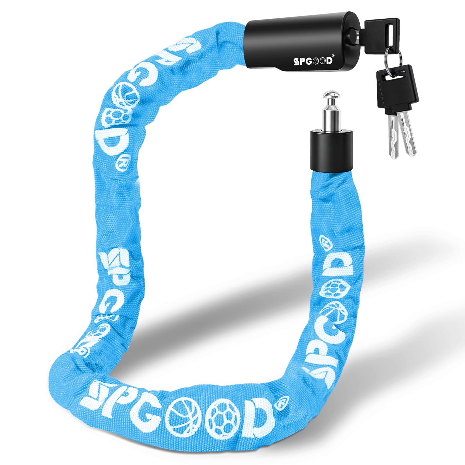 SPGOOD Bicycle Lock with 2 Keys, Bicycle Lock 90 cm Made of 6 mm Steel Chain, Bicycle Locks with Waterproof Cover, Anti-Theft, High Security Chain Lock for Bicycle, E-Bike, Motorcycle (Blue)