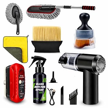 8 Pcs Car Combo Kit Cleaning Kit Combo Set – Microfiber Telescopic Car Duster, Dashboard & AC Vent Cleaning Brush, Interior & Exterior Car Detailing Tools for Cars, SUV & Bike