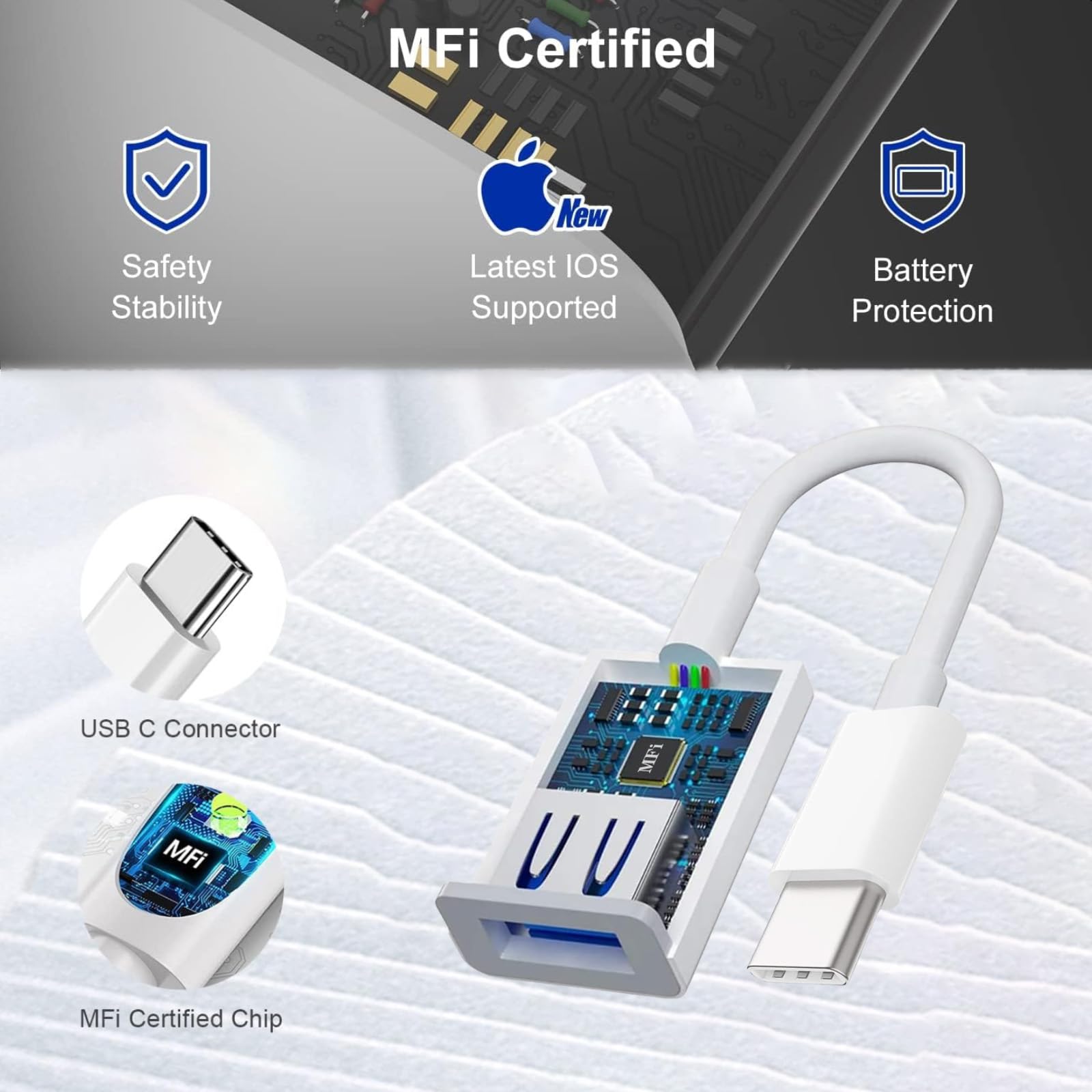 [Certificato Apple MFi] Adattatore da USB C a USB, USB C maschio a USB 3.0 femmina, convertitore OTG compatibile con MacBook Pro Air, tablet, iPhone 17 Pro Max/17 Plus/serie 16/15, Galaxy S24/S23/S22