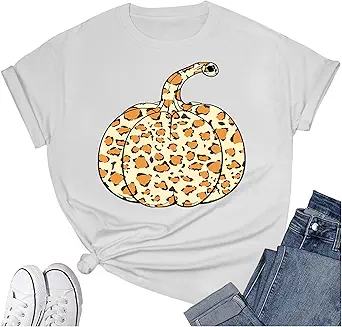 Thanksgiving Shirts for Women: Thankful Greatful Blessed Fall Pumpkin Short Sleeve Crew Neck T-Shirt