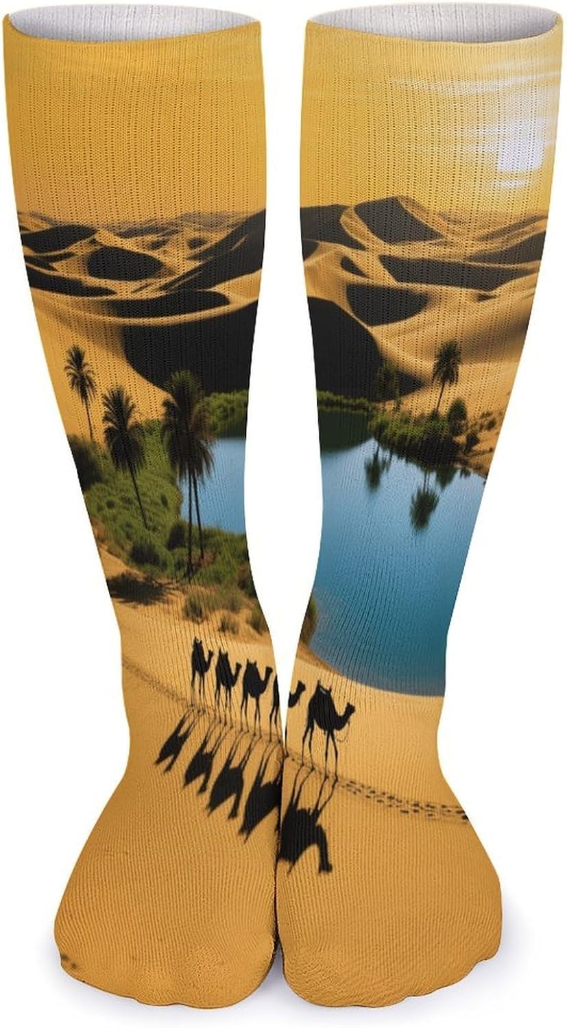Deserts Oases Camel Caravans Crew Socks High Stocking Thermal Socks | Tube Socks-Breathable-Moisture-Soft-wicking for Hospital Pilates Yoga for women men Grippy for office and daily walking