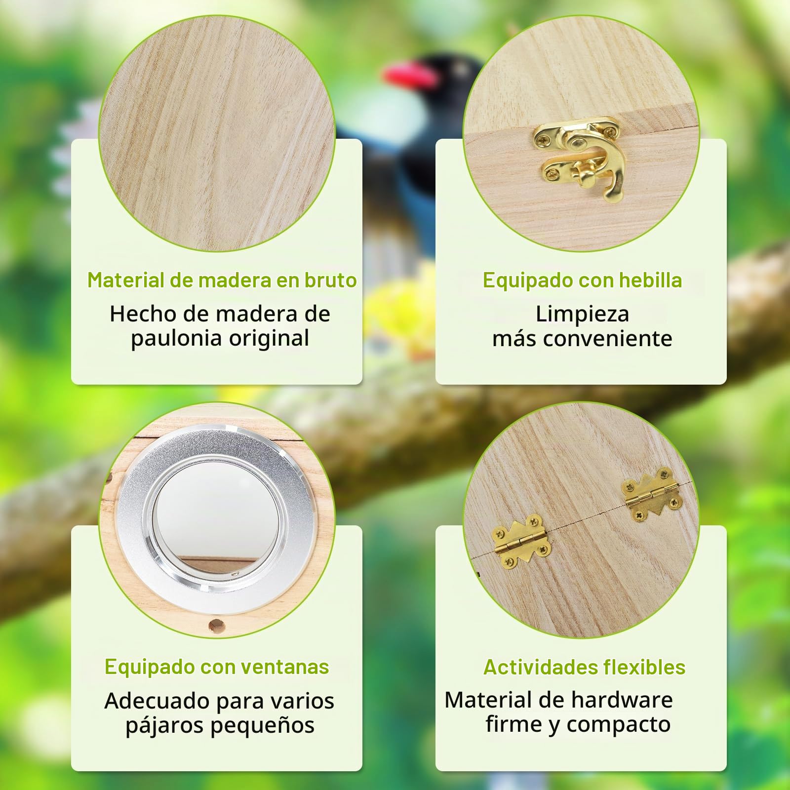Caja de Cría de Pájaros Transparente - Nido de Madera para Loros, Tortolitos y Pinzón
