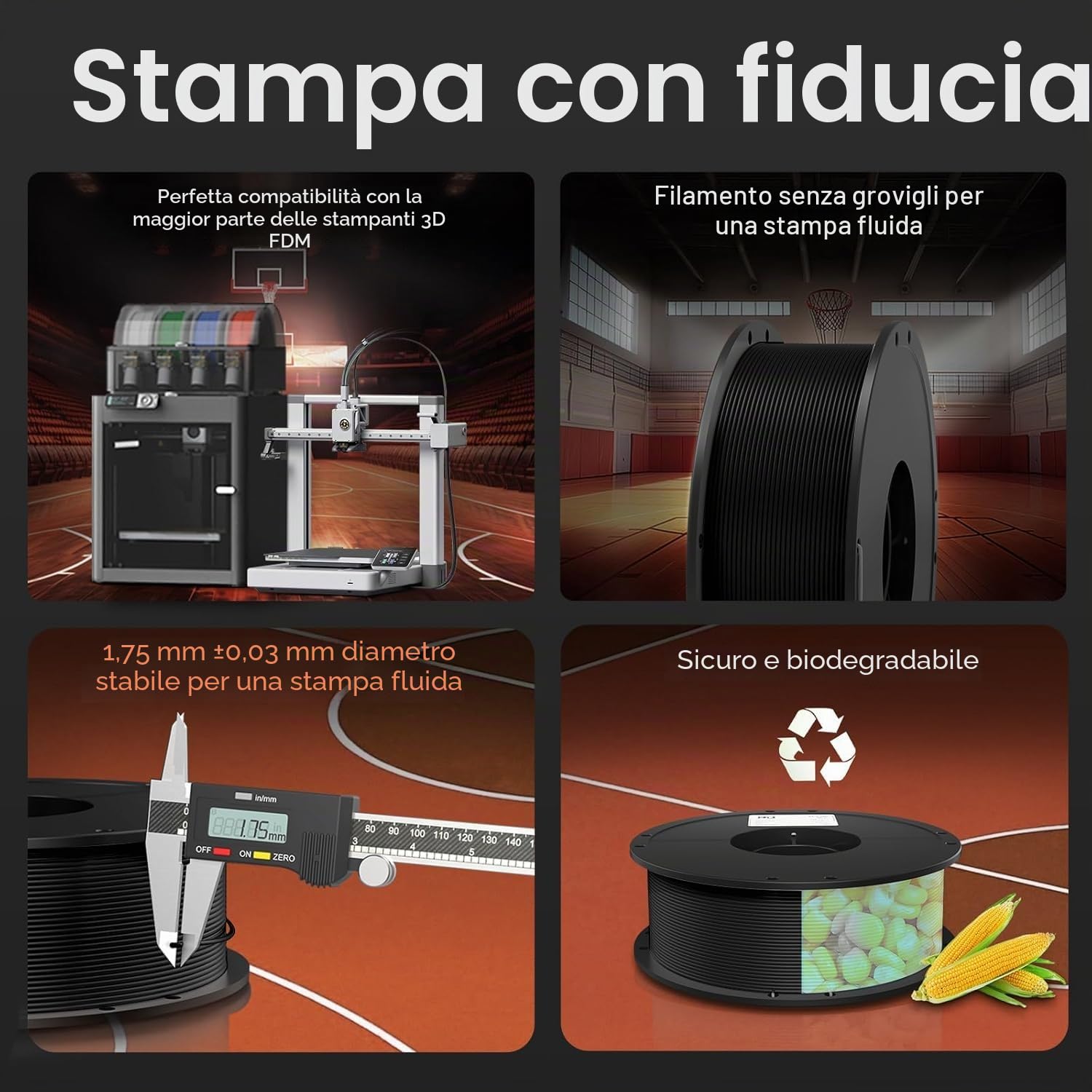 BIQU PLA-HR-Filamento flessibile per stampante 3D,1,75mm,1kg spool(2,2 lbs)