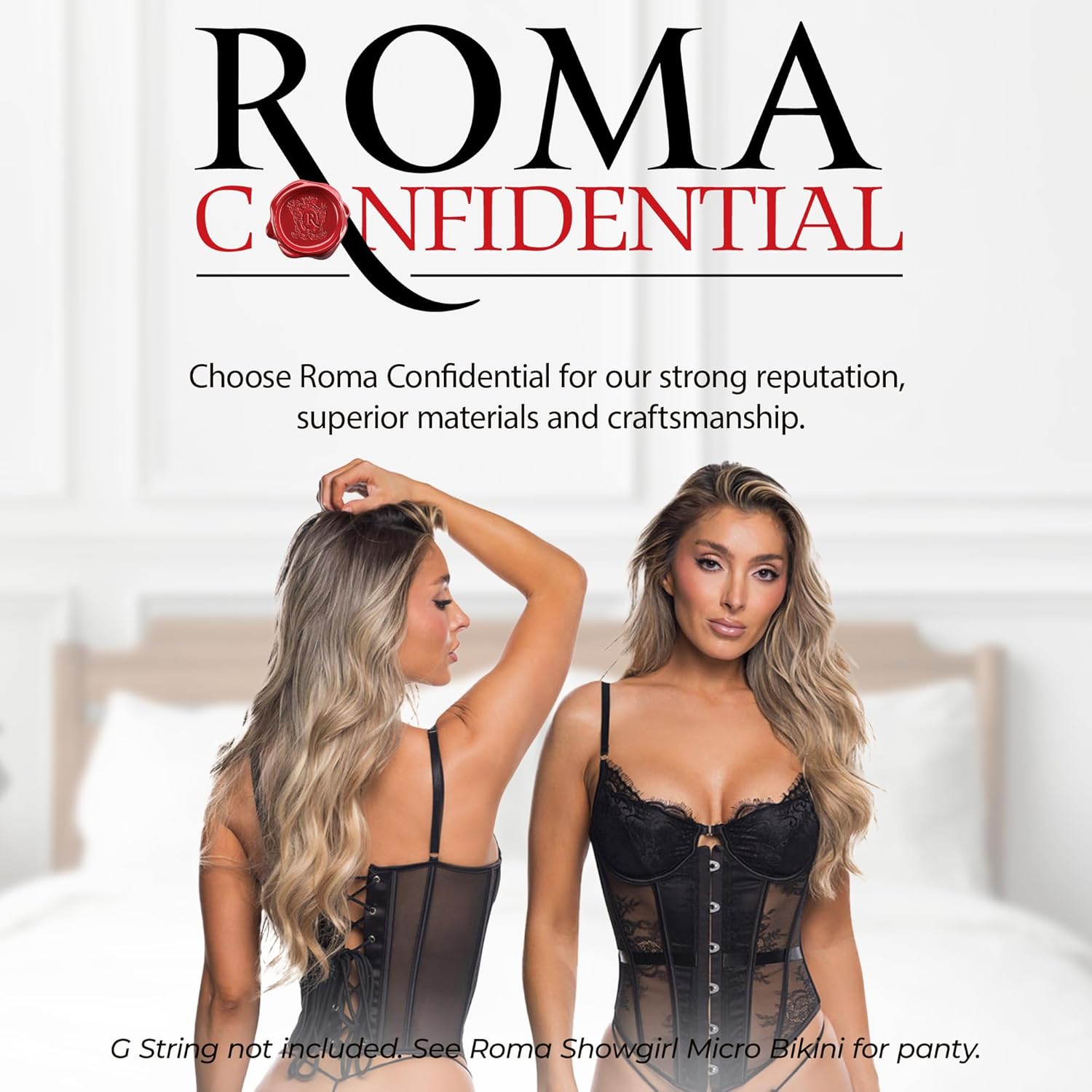 Lace Corset For Women: Roma Essentials Lace Lingerie Corset Bustier Underwire Balconette Cup Steel Boning Lace Up Back Outfit