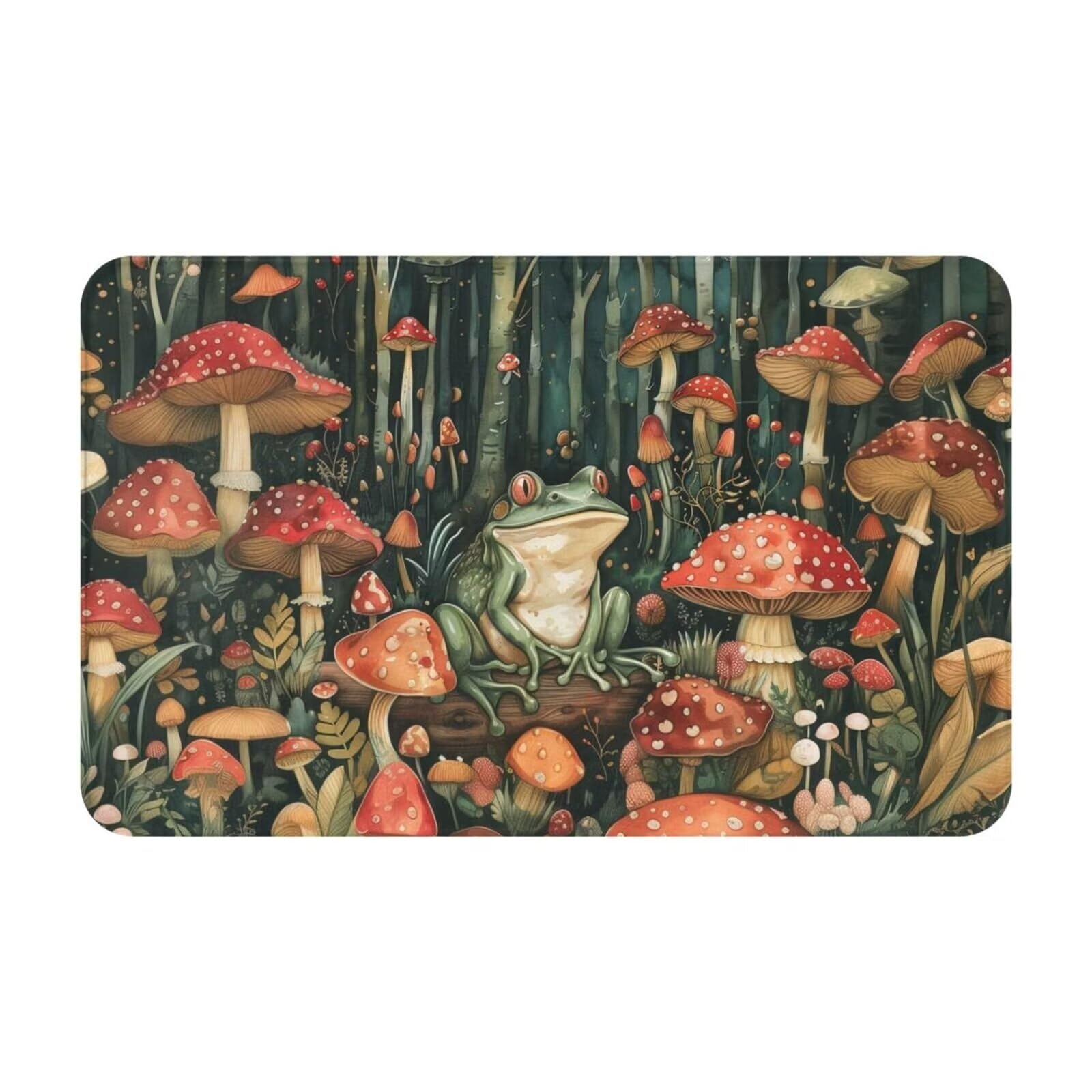 MAGIFUN Frog and Mushroom Print Doormat Funny Animal Front Door Welcome Mat Vintage Rustic Style Jungle Non Slip Doormats Home Decoration Indoor