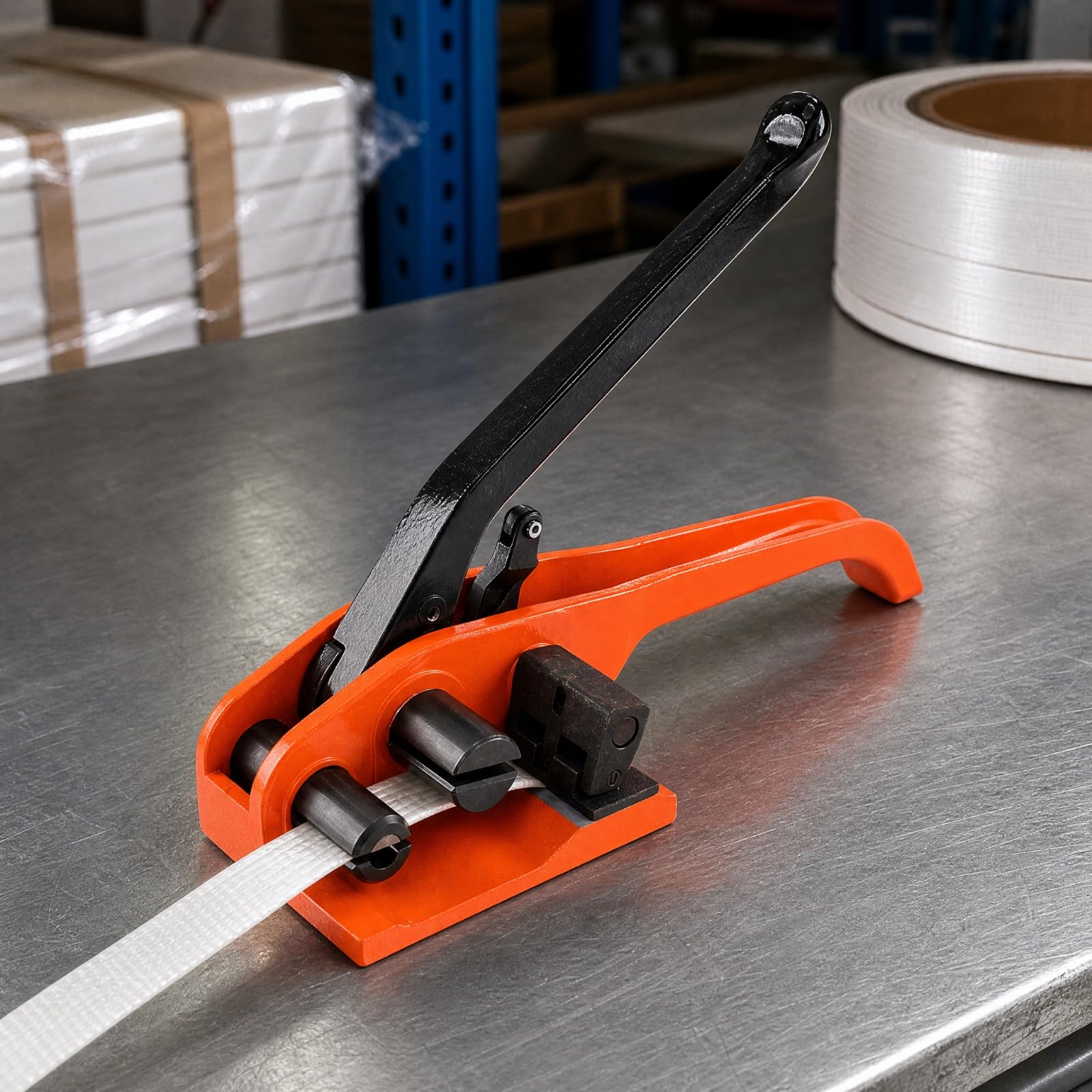 Harilla Tendireggia Manuale Robusto Utensile di Tensione Manuale Professionale Reggiatrice per Magazzinieri, Imbggio, Magazzino, Officina, Arancione, 32MM