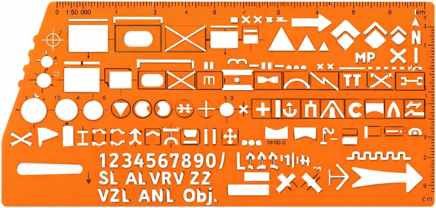 Standard Graph Template Stencil with Military Marking Symbols for NATO Army Drawing and Drafting on Tactical Map #8353