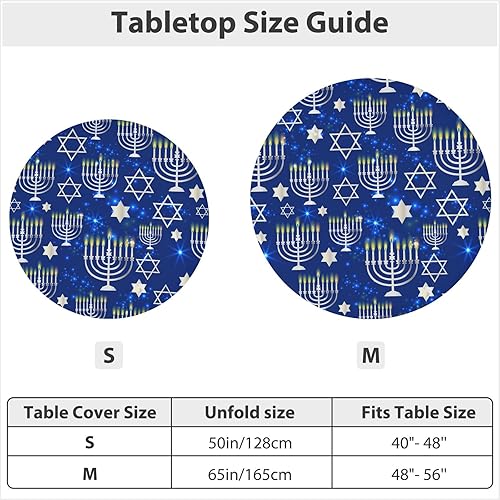 Miniatura 4 de Happy Hanukkah - Mantel redondo azul con elástico redondo ajustable para mesas redondas de 40 a 48 pulgadas, mantel de picnic para el hogar y