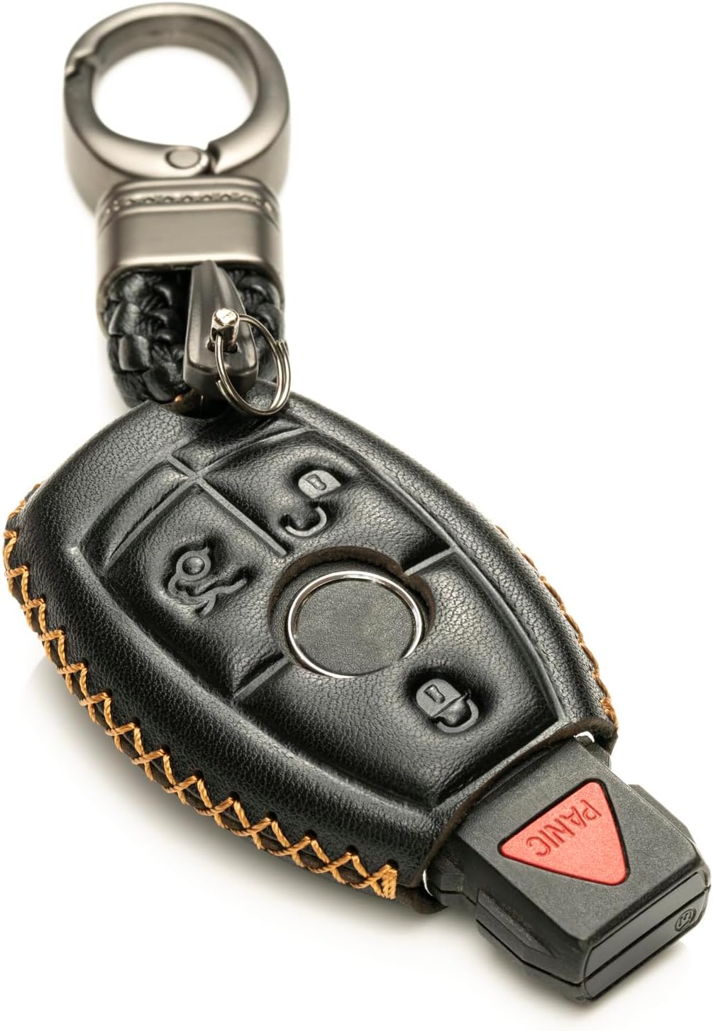 Vitodeco Leather Keyless Entry Remote Control Smart Key Case Cover Compatible with Mercedes Benz (Black)