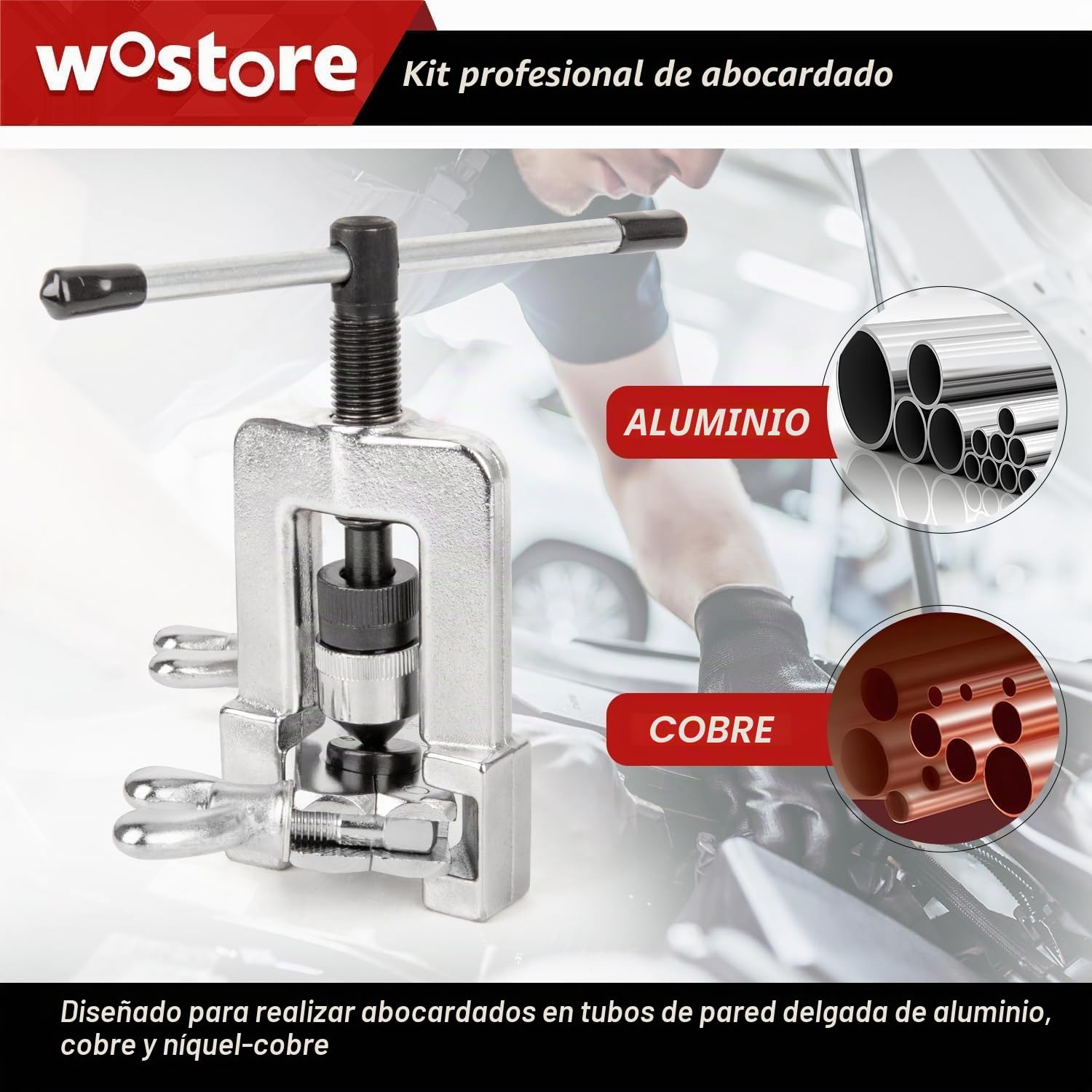 Wostore Kit Profesional de línea de Freno para bengalas Individuales, Dobles (SAE) y bengalas de Burbujas (ISO) con Cortador de Tubos, escariador de Tubo para 3/16-5/8 Pulgadas, 7 tamaños