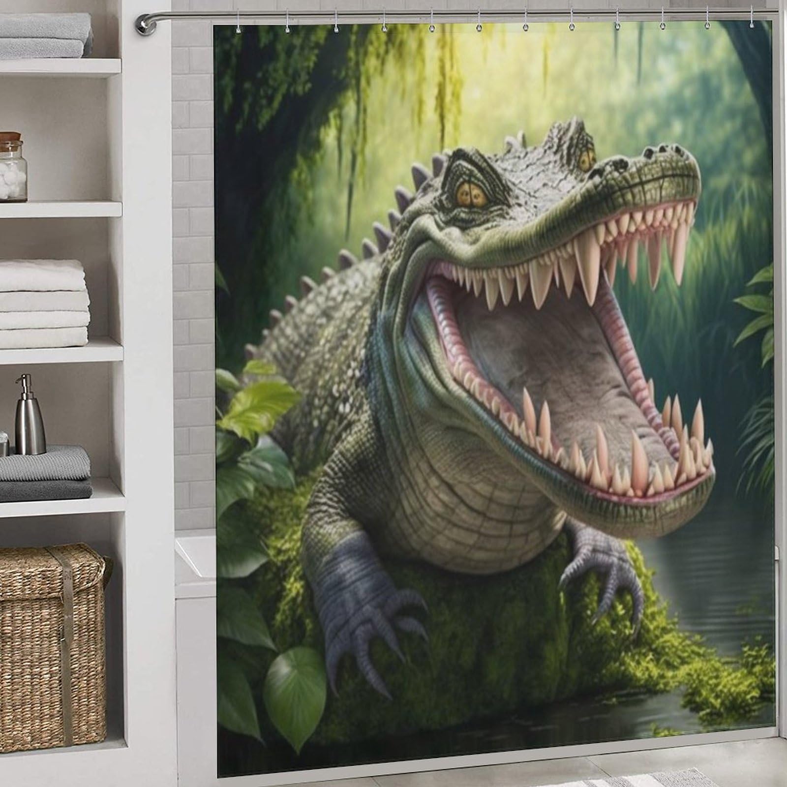 Rideau douche crocodile tissu imperméable lavable avec 12 crochets 183x183cm