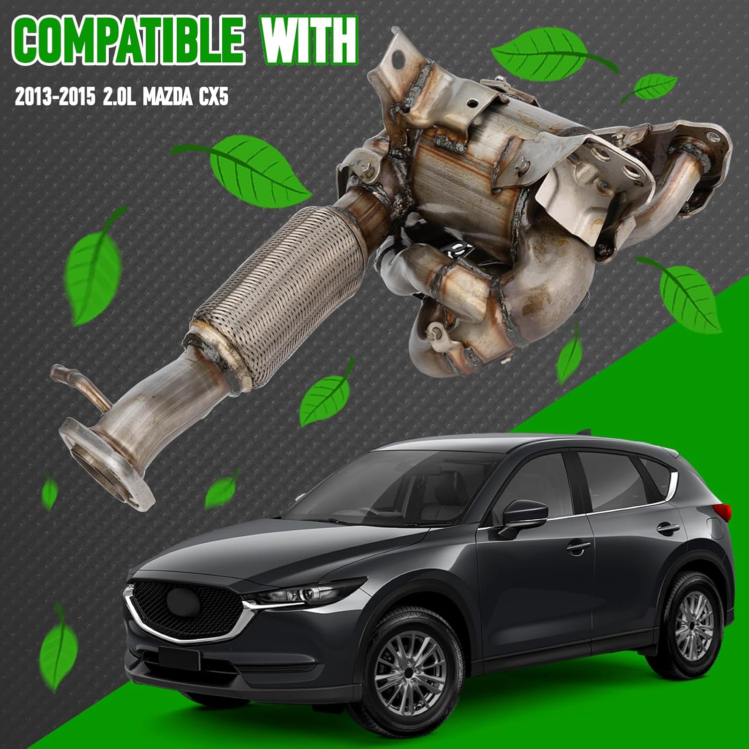 High Flow Front Catalytic Converter with Integrated Exhaust Manifold Kit Direct-Fit Mazda CX-5 CX5 2013 2014 2015 2.0L Replace PE06-20-50XA PE052050X(EPA Compliant)