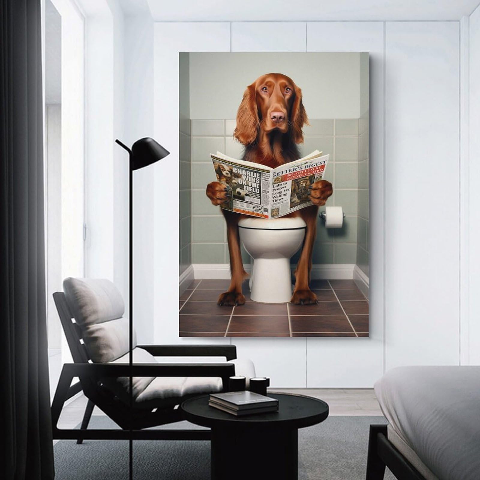 Junmoney Irish Setter on The Toilet Wall Picture Print, 24x36inch(60x90cm), for Workspace Walls, Study Corners Or Bedrooms, Wall Art That Adds Style to Work Areas