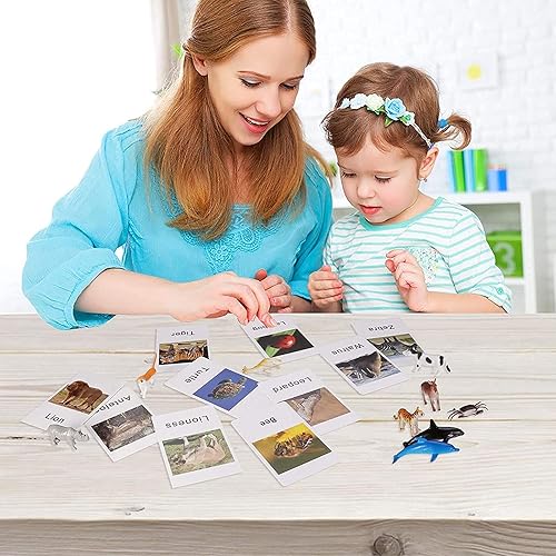 Miniatura 10 de Juego a juego de animales con tarjetas flash, figuras de animales realistas, juguetes de animales salvajes para aprendizaje educativo, actividades
