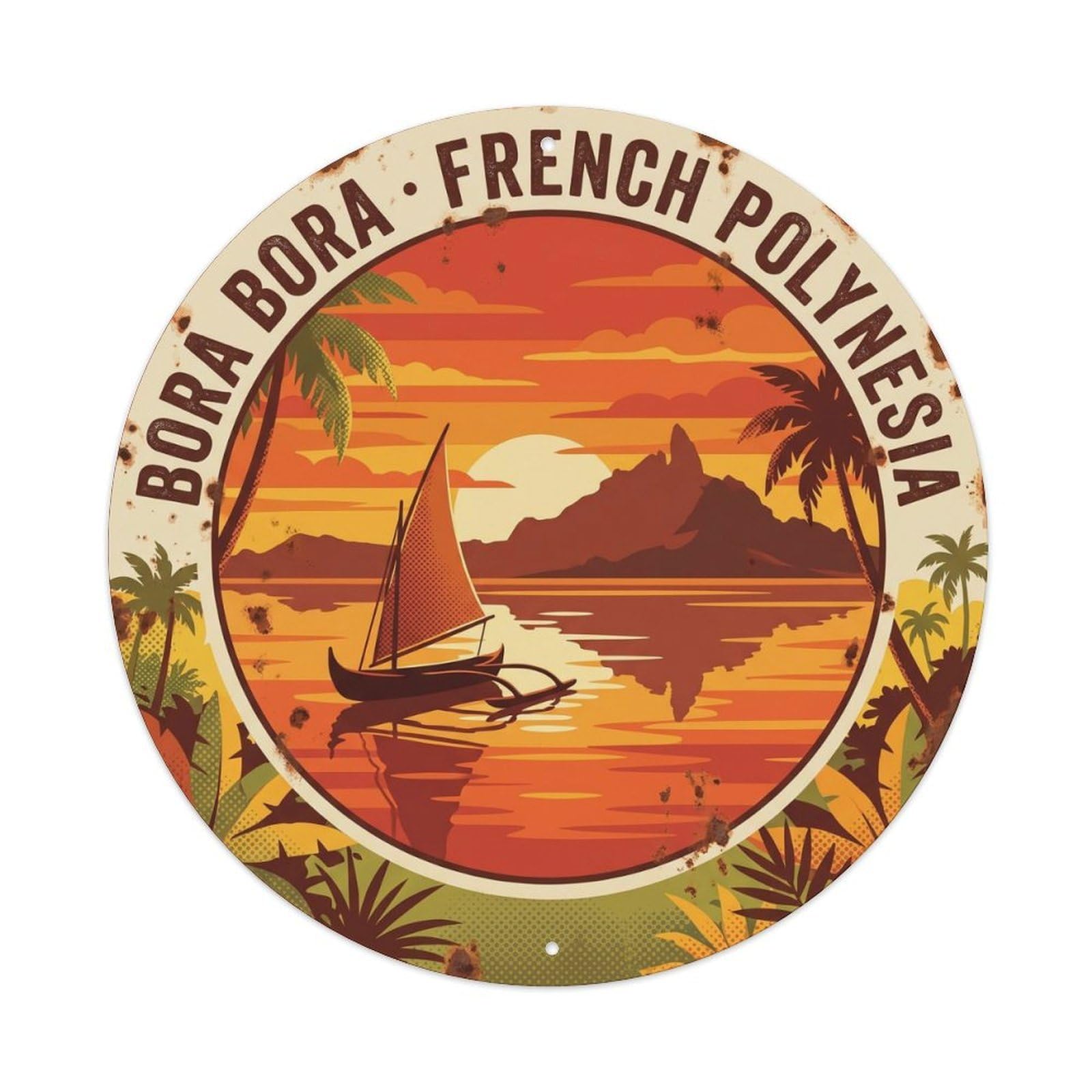Olyhtr 8X8inch Classic Style Outrigger Canoe Borabora Sunset Lagoon Travel Metal Tin Sign