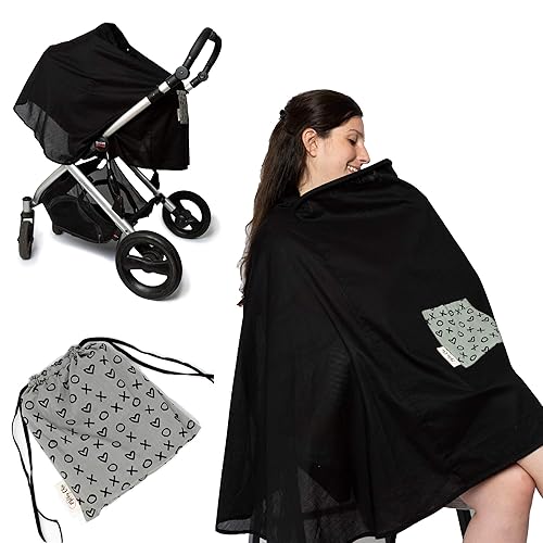 La nueva cobertura completa de 360 poncho de lactancia, cubierta de lactancia para lactancia materna, cubierta de lactancia con alambre, 100% Negro