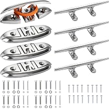ATOLS Boat Cleats 6" & 8" 8 Pcs 316 Stainless Steel Marine Grade, Includes 6" Folding and 8" Open Base Cleats with Mounting Screws for Boats, Kayaks, Yachts, Docks & Nautical Decor