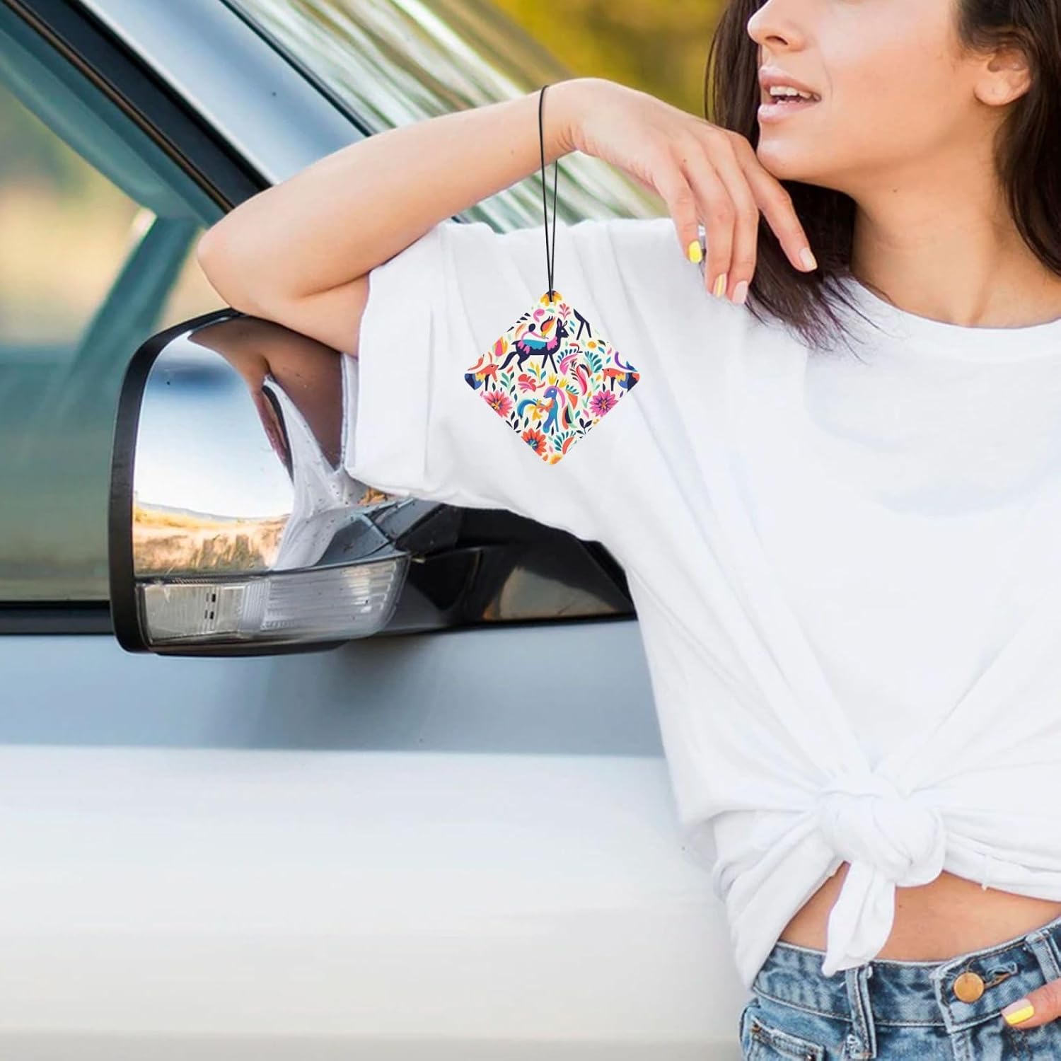 Car Air Freshener 24 PCS Mexican Otomi Animals Hanging Car Air Fresheners Auto Interior Decor Card Freshener Strong Scented Card Lavender Cars Scents for Office Bedroom Close Drawer Square