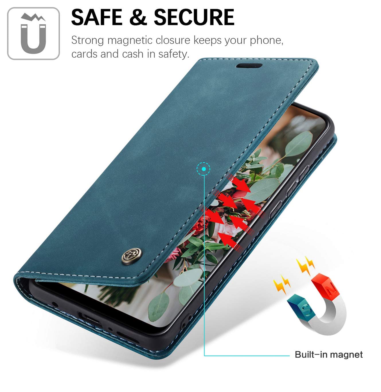 Custodia Per Huawei P20 Con Portafoglio E Vetro Temperato | Xinyunew Cover Premium Con 360° Di Protezione, Slot Carte E Supporto (Rosso) - 2