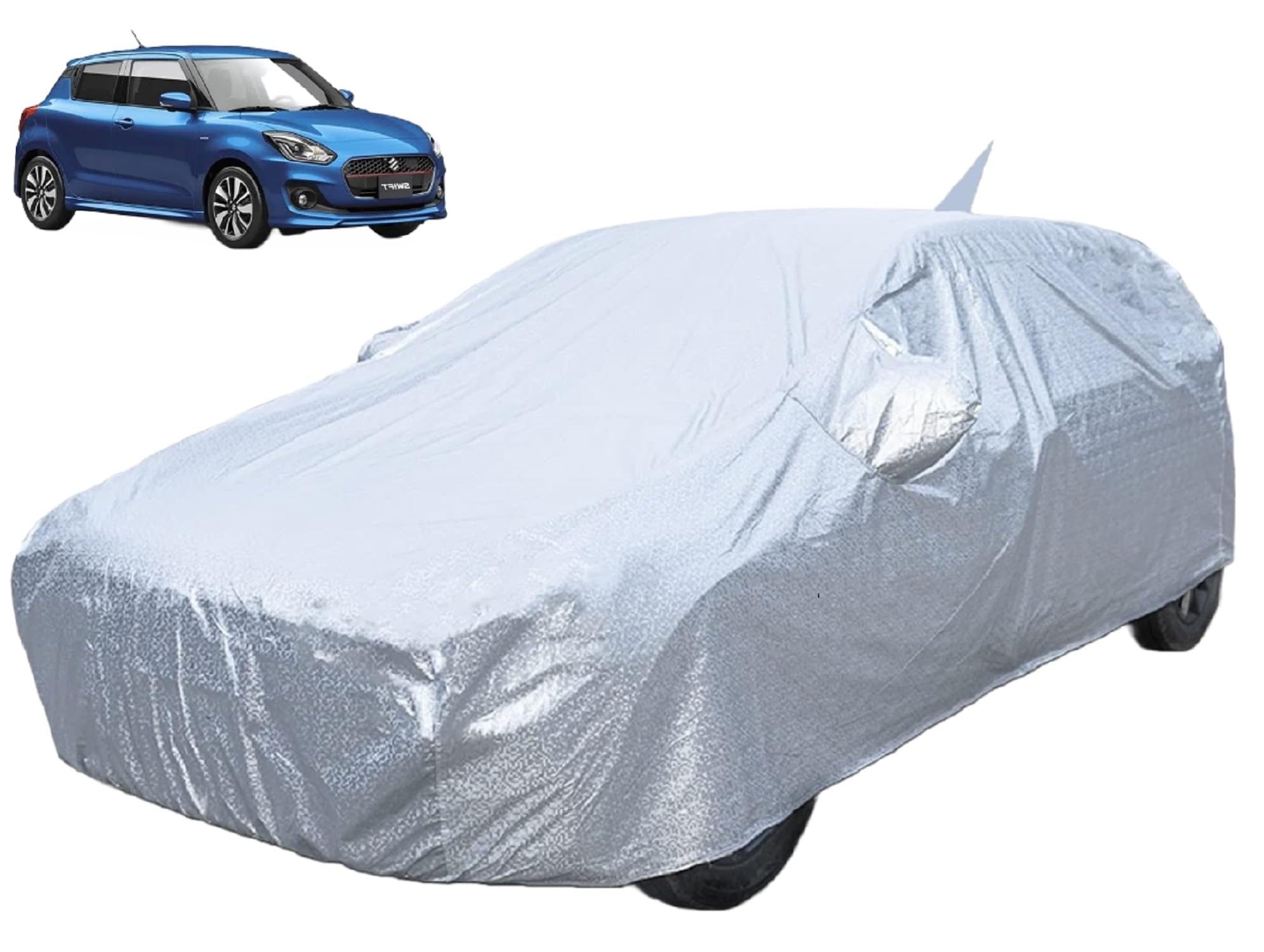 Auto Hub Waterproof Car Cover Compatible with Maruti Swift (Model: 2018-Till Date) with Mirror & Antenna Pocket, Soft Cotton Lining, Waterproof Swift Car Cover- Metallic Silver