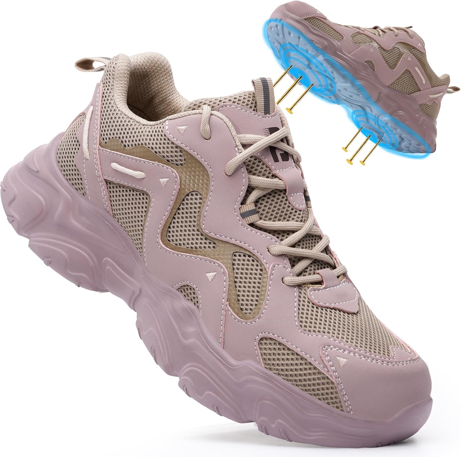 Steel Toe Shoes for Women Breathable Comfortable Safety Work Shoes Puncture Resistant Indestructible Lightweight Industrial Work Utility Shoe for Construction