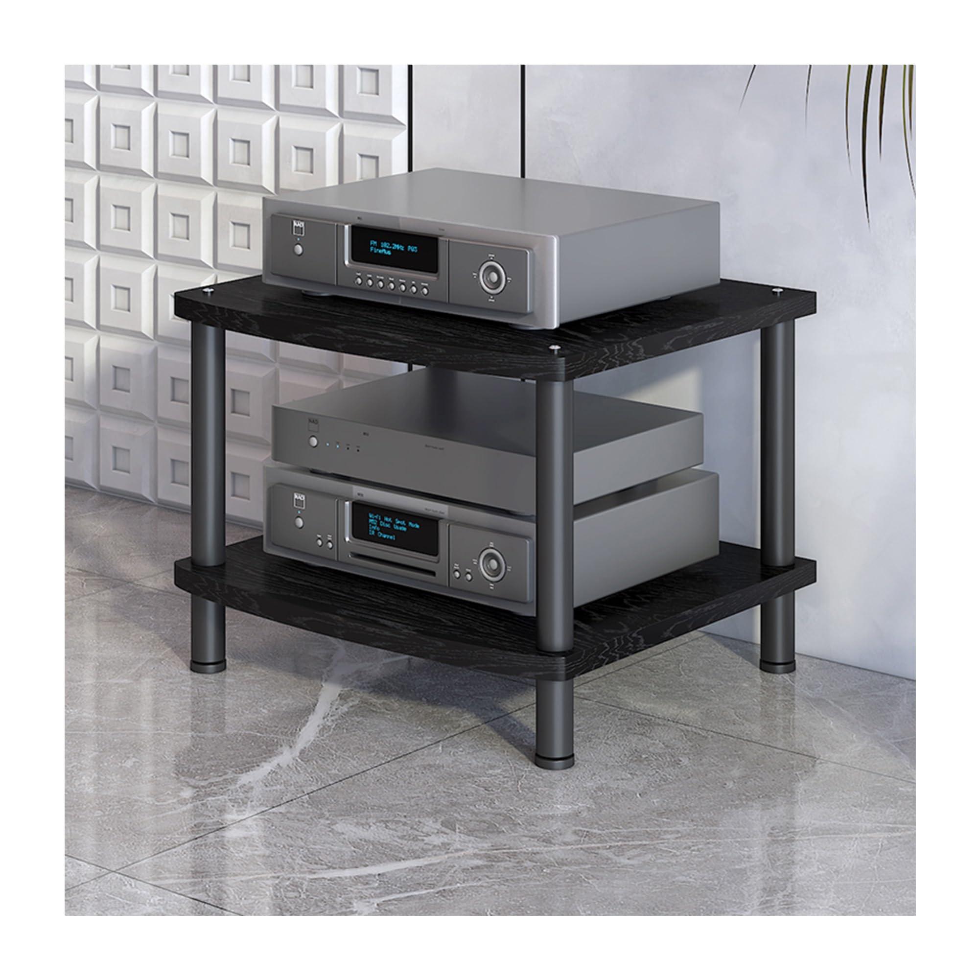 Mueble HiFi Soporte para Medios audiovisuales, gabinete para componentes Multimedia, Rack estéreo, Soporte para Tocadiscos para Salas de grabación, oficinas y teatros(Nero,44cm/17.3in)