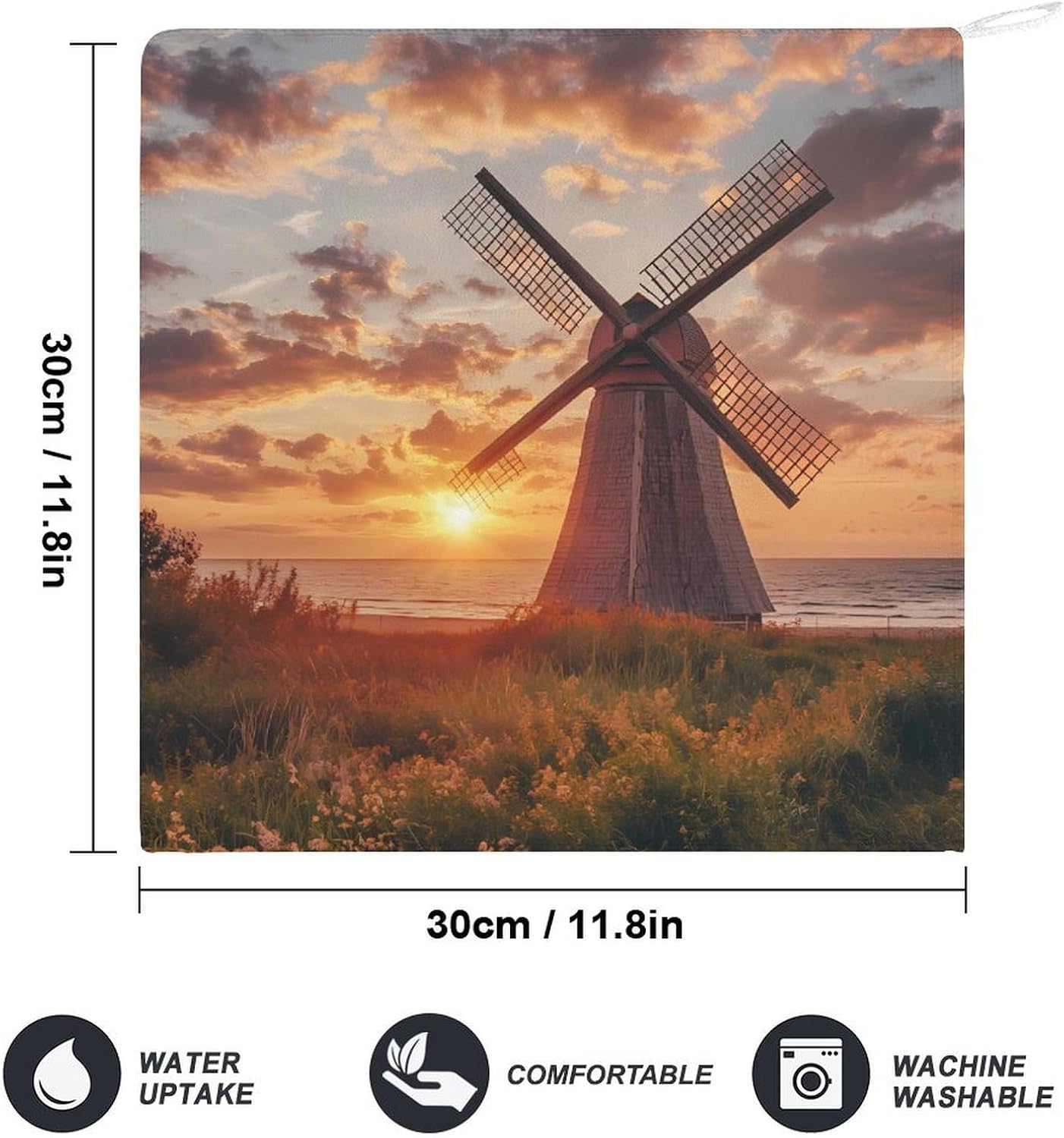 Dutch Windmill Sunset Towel Hand Towels Decorative Towel for Bathroom Kitchen Shower Gym 4PCS