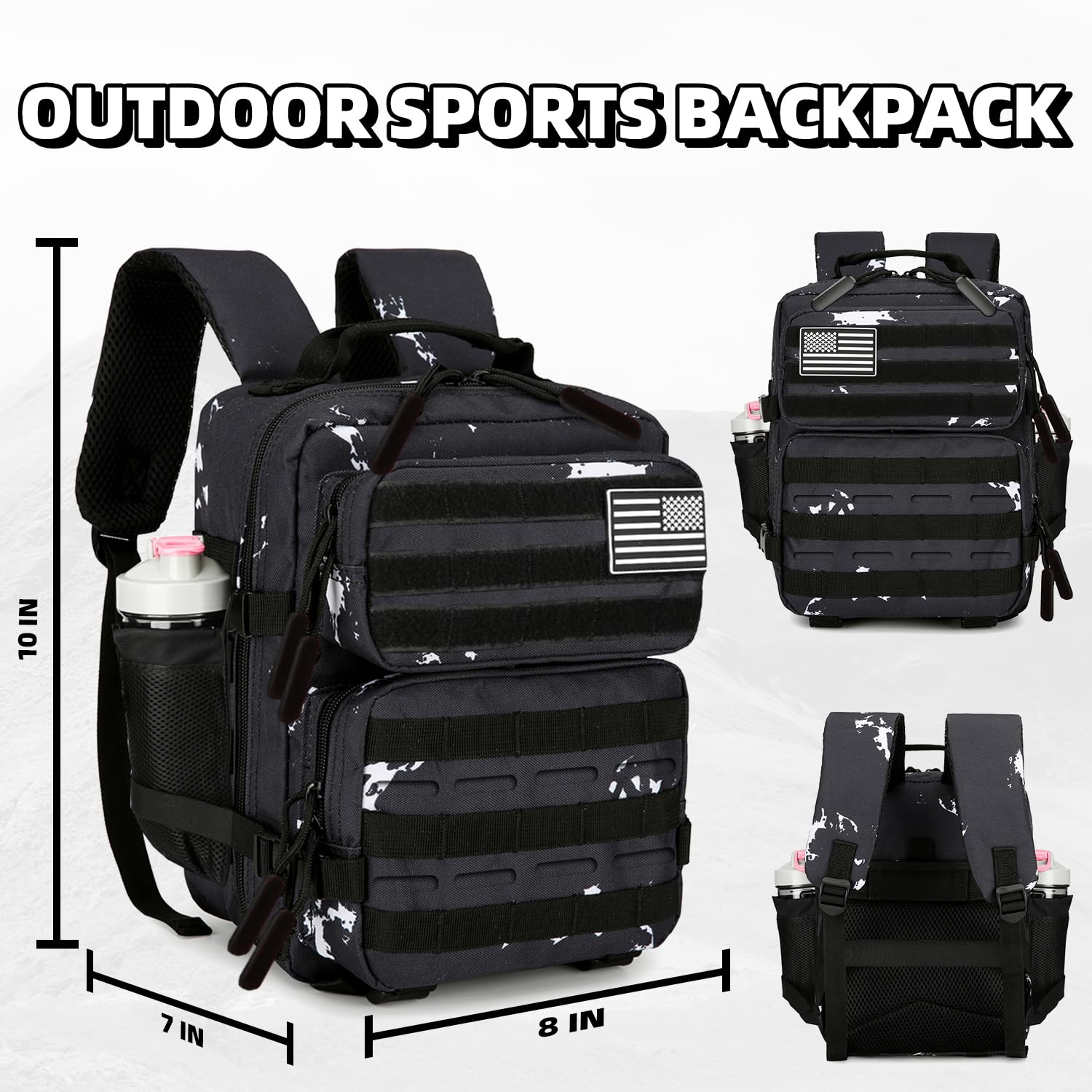 Mochila táctica de uso diario Mochila táctica militar para hombres y mujeres 45L Mochila de fitness, Puntos blancos & negros, Pequeño, Mochilas Daypack 3