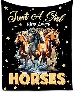 Horse Blanket - 50x60 Inches Cute Throw Blanket for Kids - Black Soft Fuzzy Blankets for Couch & Office