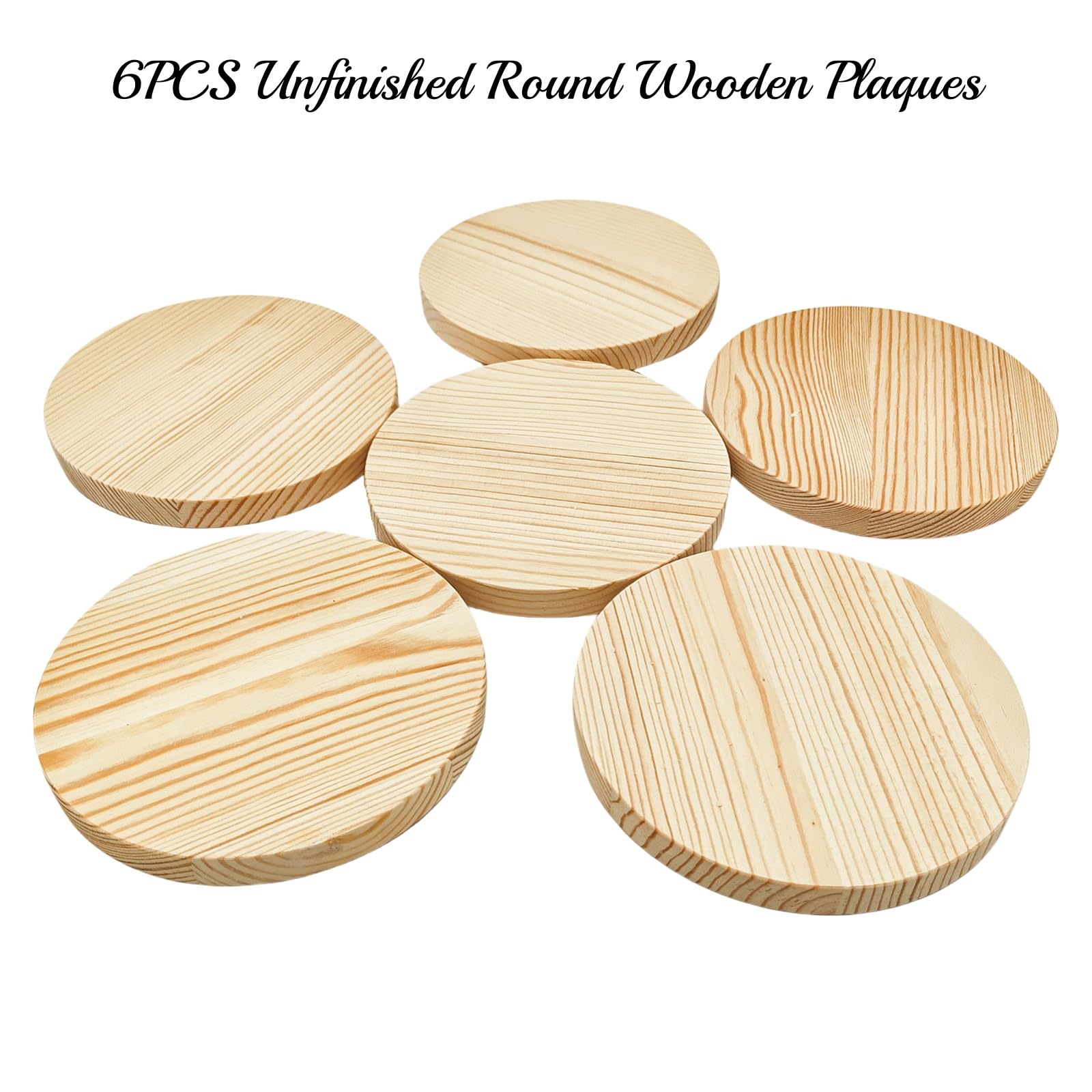 6PCS Pine Circle Plaque, 15x1.5cm Blank Unfinished Round Wooden Circles Plaques for Craft Projects Engraving, Wood Burning, Painting - Image 2