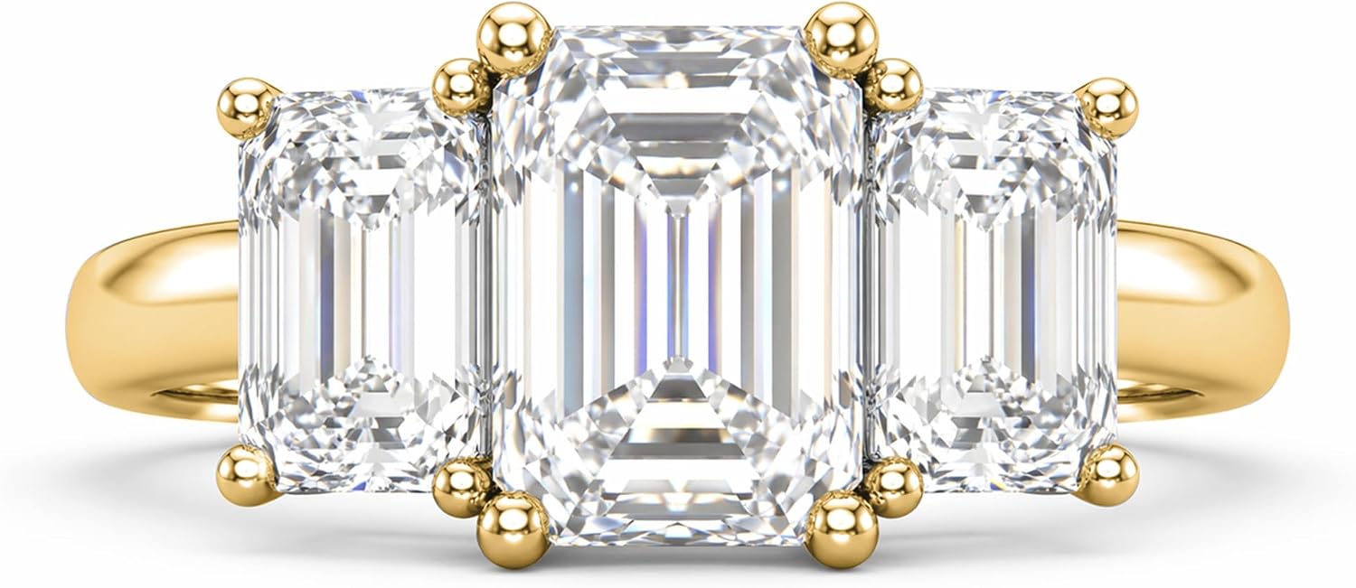 Diamond2Deal 14k Yellow or White Gold Lab Grown Diamond 3-Stone Engagement Wedding Ring (D-E Color, VS Clarity) (1/2 Ct to 4 Ct)