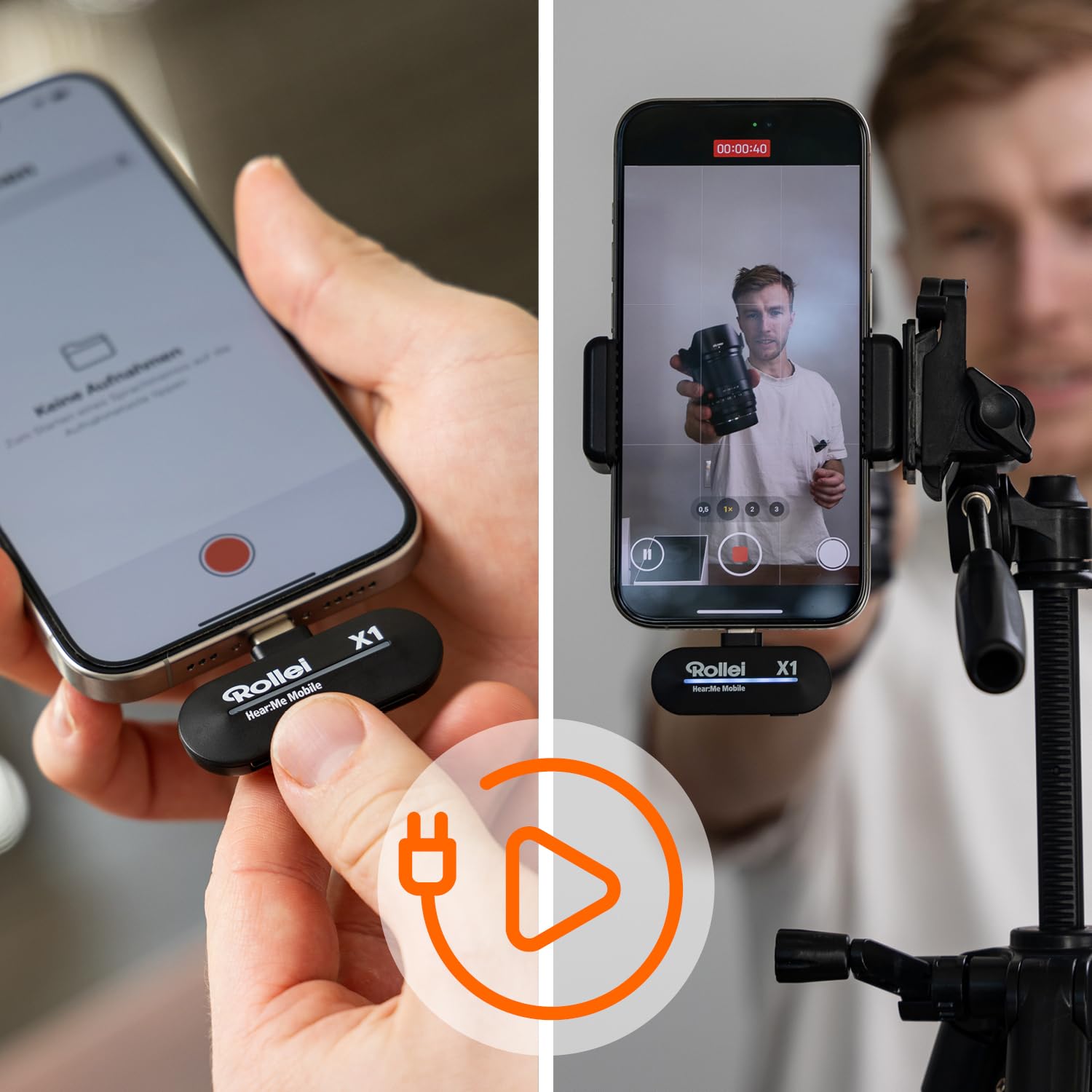 Rollei Microfono Lavalier Wireless, Hear:Me Mobile X2 Microfoni Senza Fili Smartphone USB C per iPhone 15/16/Android Dispositivi Tipo C in Streaming TikTok YouTube Registrazione Video Vlog